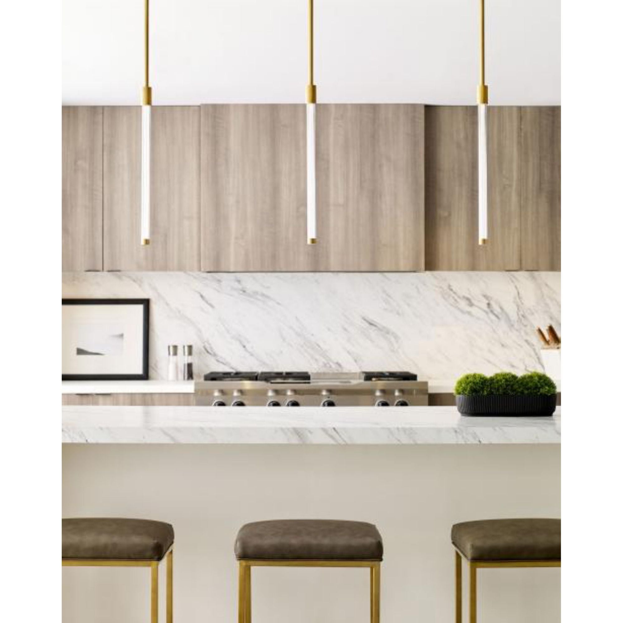 Phobos Small Pendant Linear Suspension 1-Light LED 2700K Natural Brass by Kelly Wearstler
