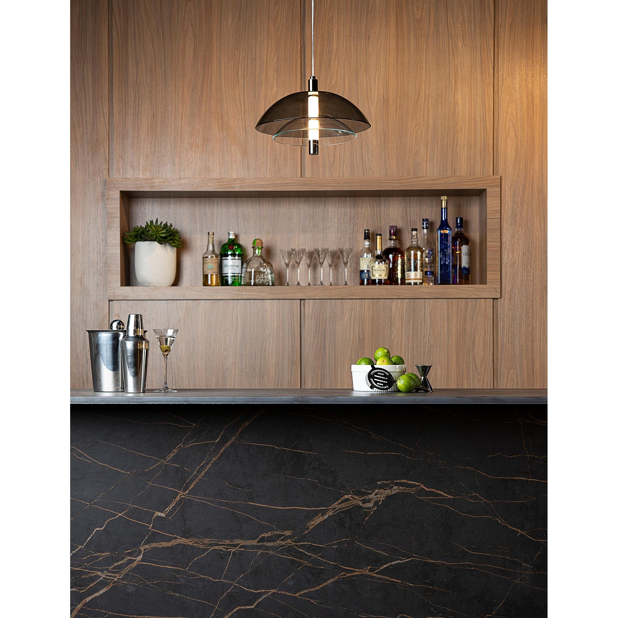 Studio M SM24701MSCLBC Arya Single Pendant - Smoke Clear Black in Black Chrome by Nina Magon