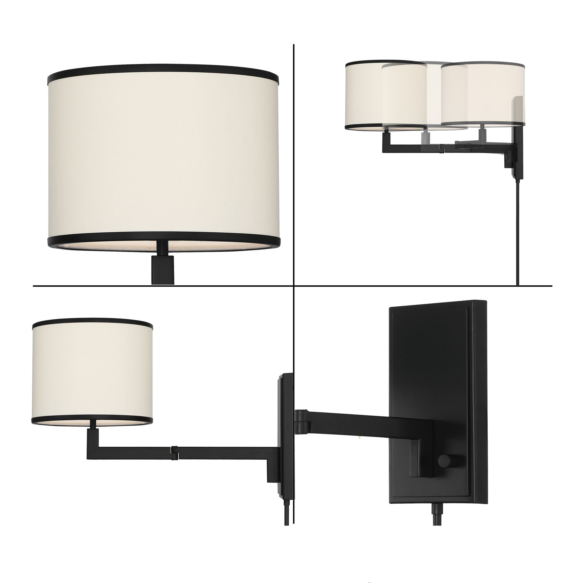 Madison 1 Light Matte Black Swing Arm Sconce Silk Shade 10"W x 13"H x 21.25"D
