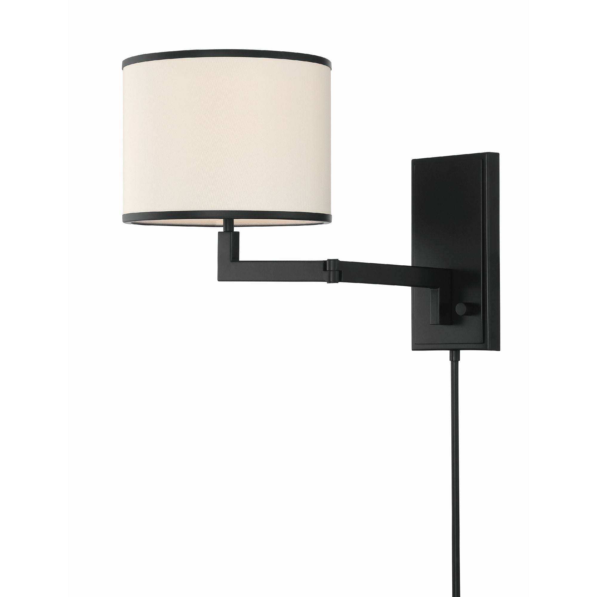 Madison 1 Light Matte Black Swing Arm Sconce Silk Shade 10"W x 13"H x 21.25"D