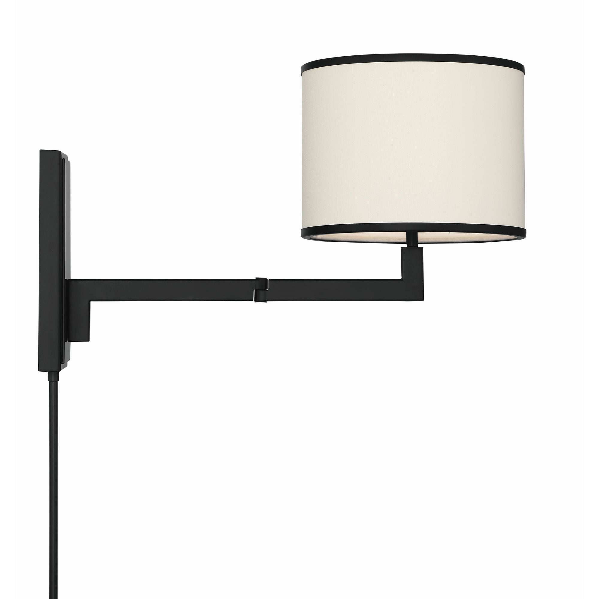 Madison 1 Light Matte Black Swing Arm Sconce Silk Shade 10"W x 13"H x 21.25"D