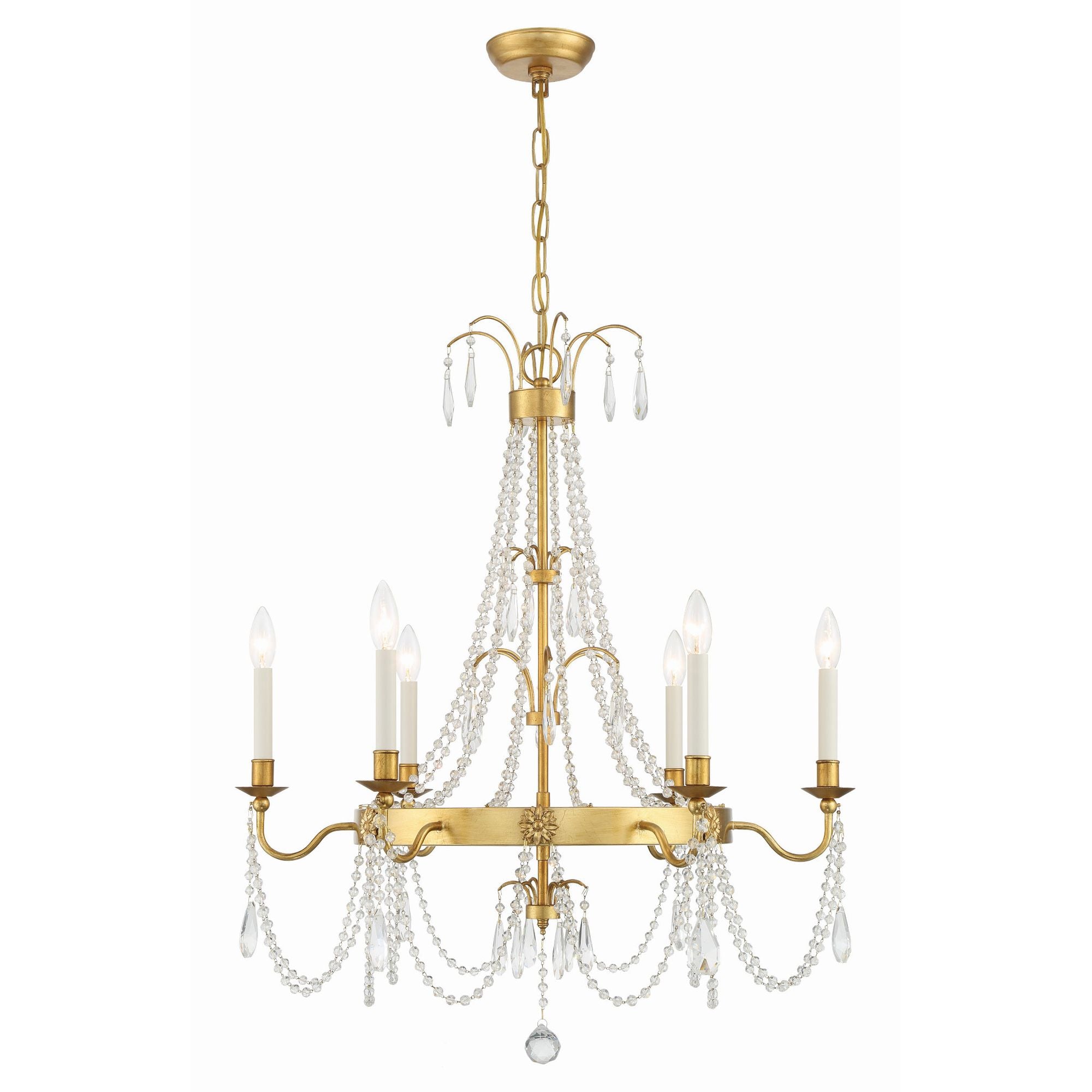 Maizey 6 Light Antique Gold Chandelier Hand Cut Crystal 28"W x 33.5"H x 28"D