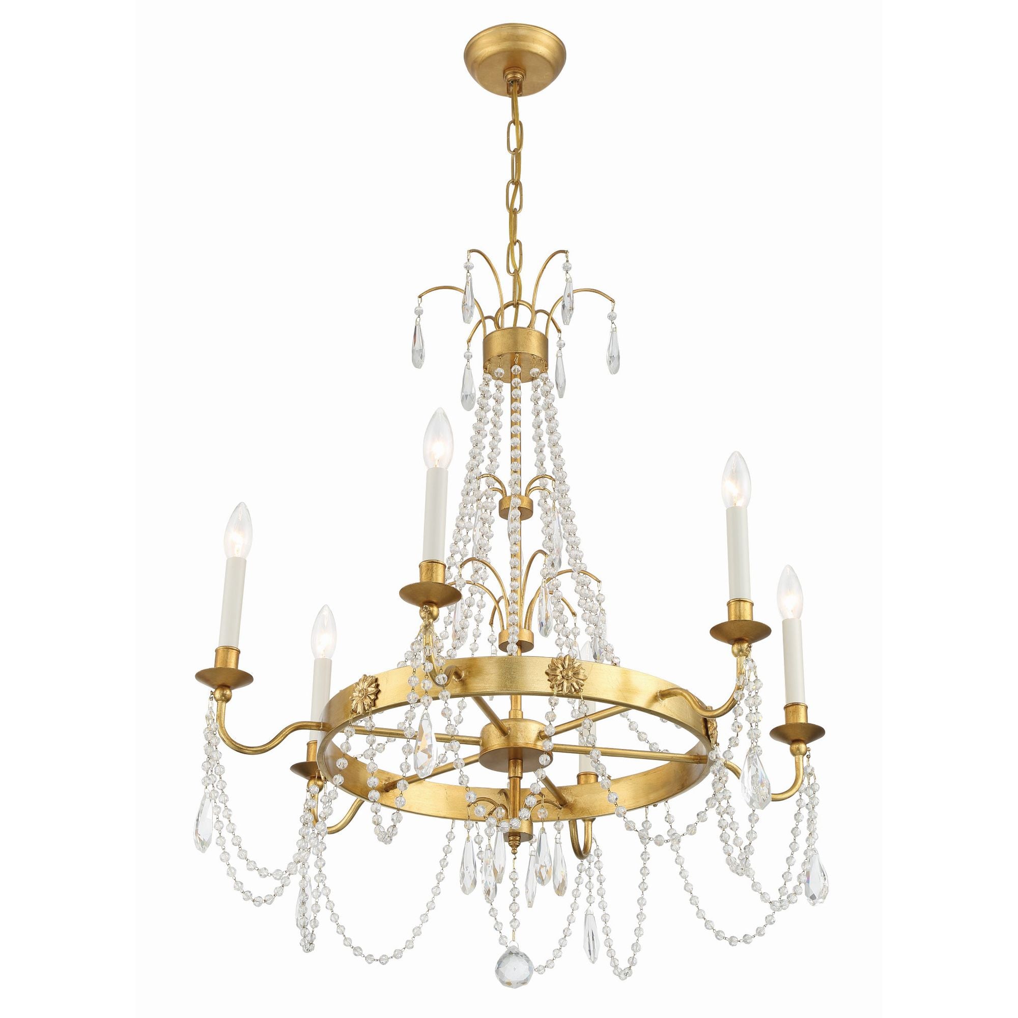 Maizey 6 Light Antique Gold Chandelier Hand Cut Crystal 28"W x 33.5"H x 28"D