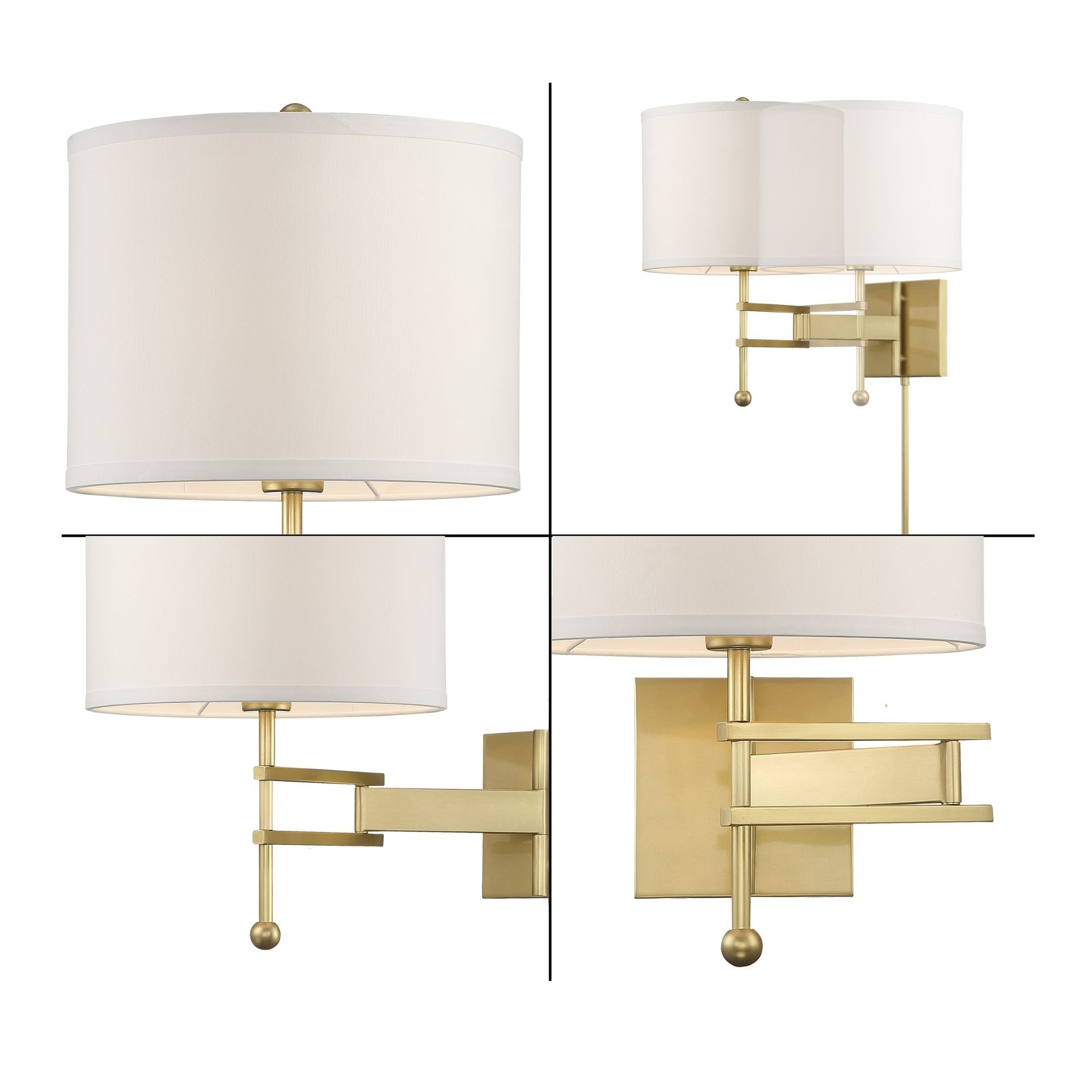 Marshall 1 Light Aged Brass Swing Arm Sconce Silk Shade 12.5"W x 18"H x 20.5"D