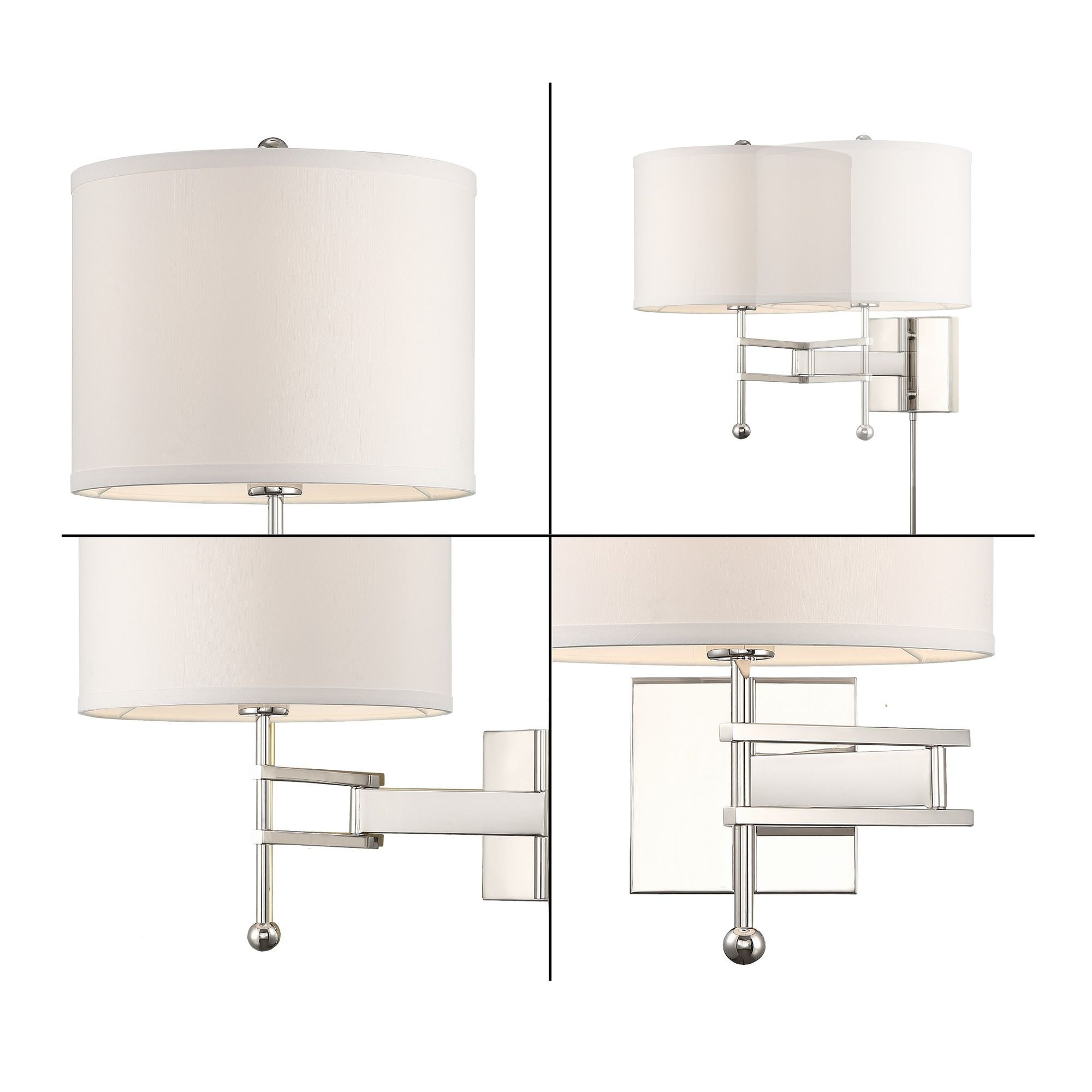 Marshall 1 Light Polished Nickel Swing Arm Sconce Silk Shade 12.5"W x 18"H x 20.5"D