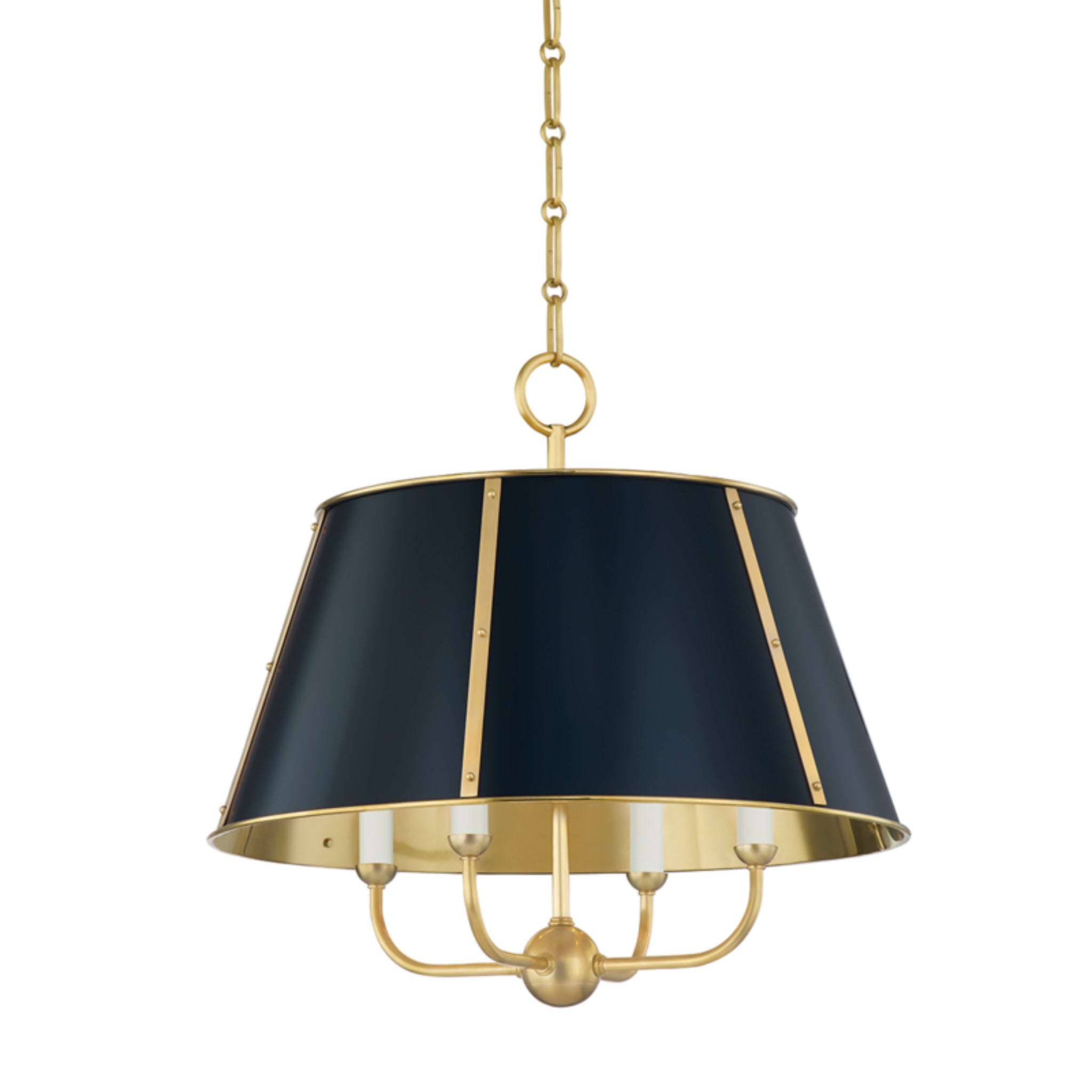 Cambridge 4-Light Chandelier in Aged Brass/Darkest Blue by Mark D. Sikes 20.25L x 20.25W x 19.5H