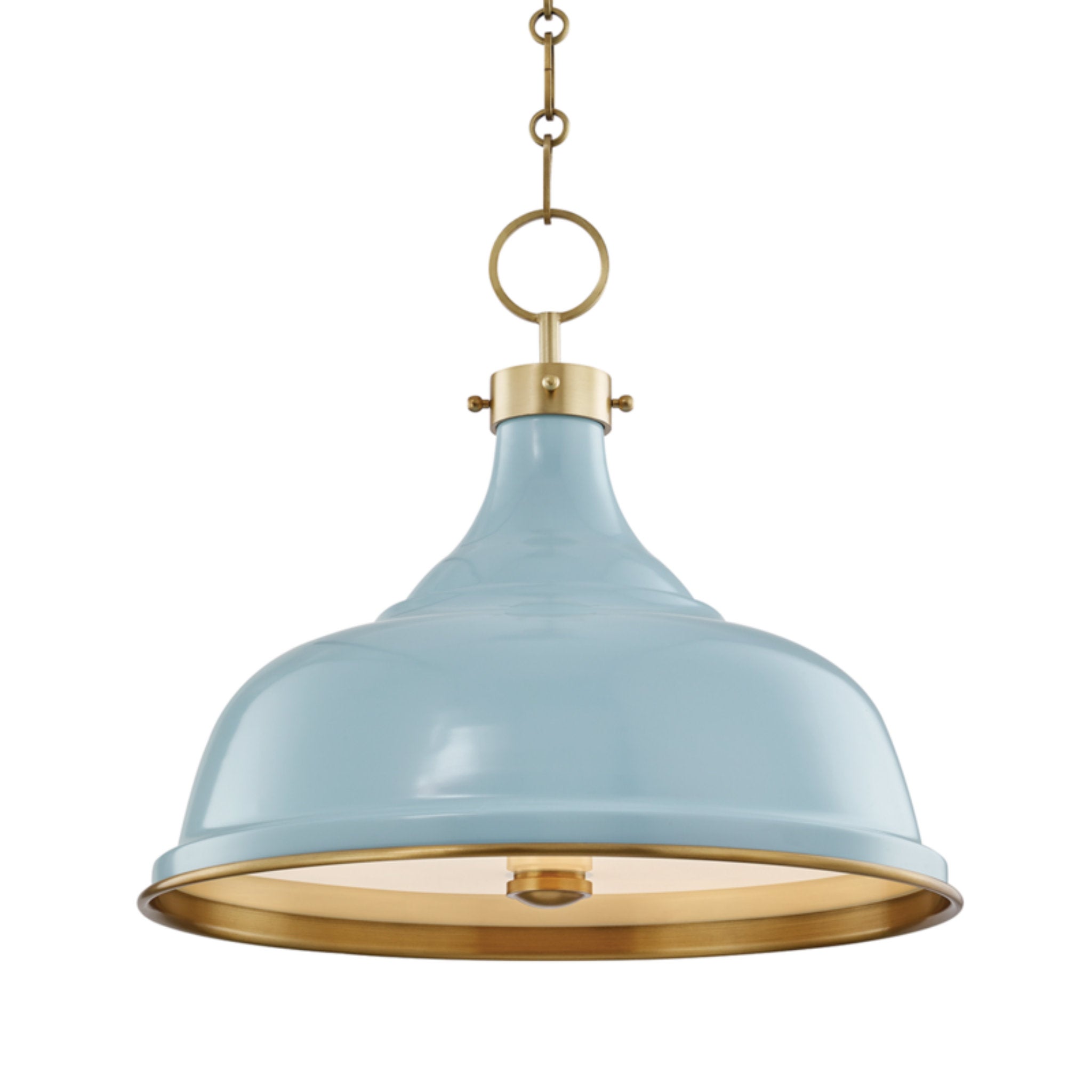 Painted No.1 3-Light Pendant in Aged Brass/Blue Bird by Mark D. Sikes 18L x 18W x 16H