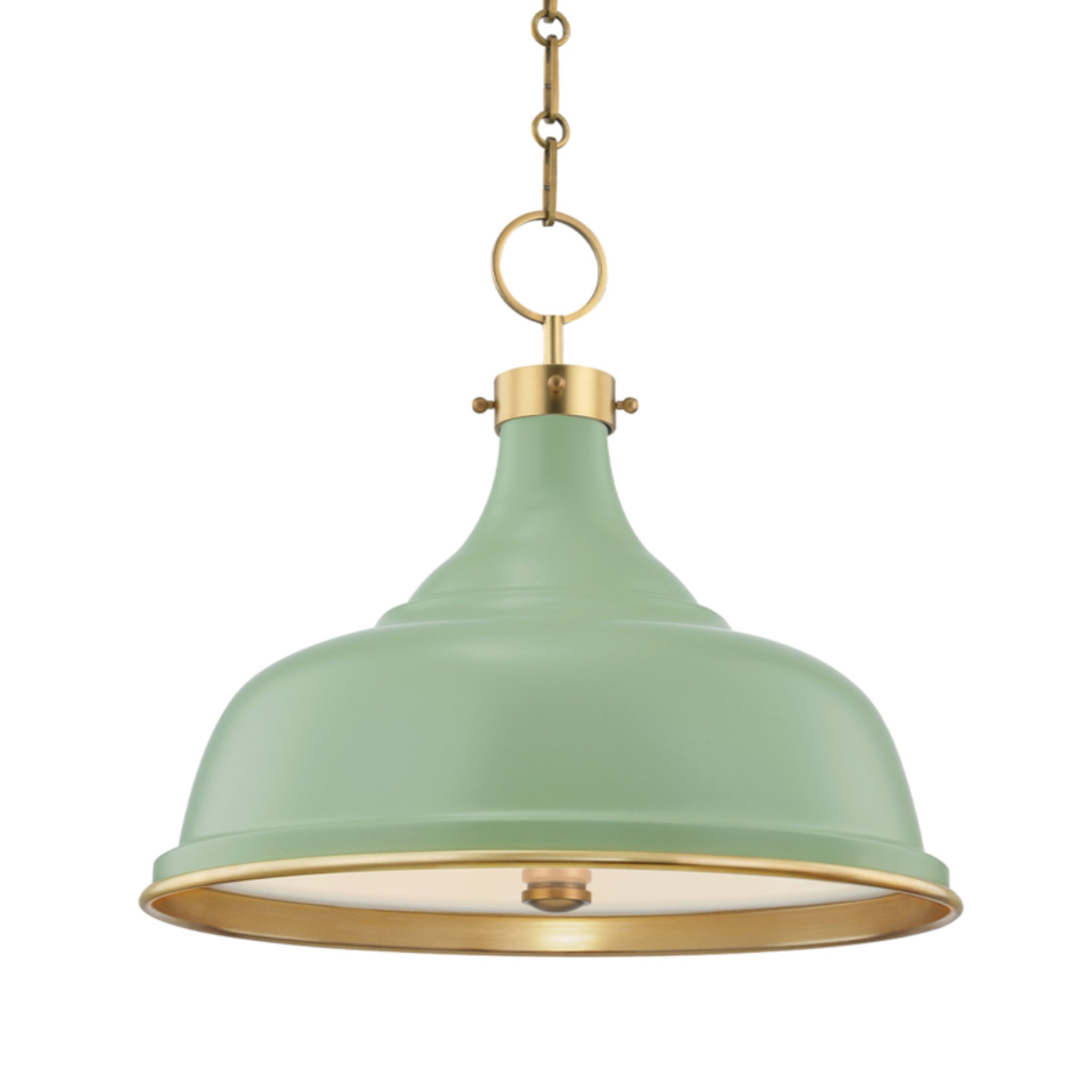 Painted No.1 3-Light Pendant in Aged Brass/Leaf Green Combo by Mark D. Sikes 18L x 18W x 16H