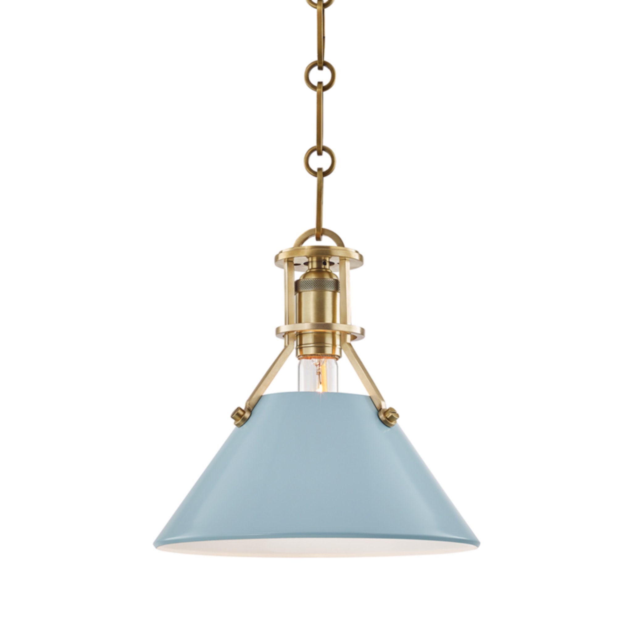 Painted No.2 1 Light Pendant in Aged Brass/blue Bird by Mark D. Sikes
