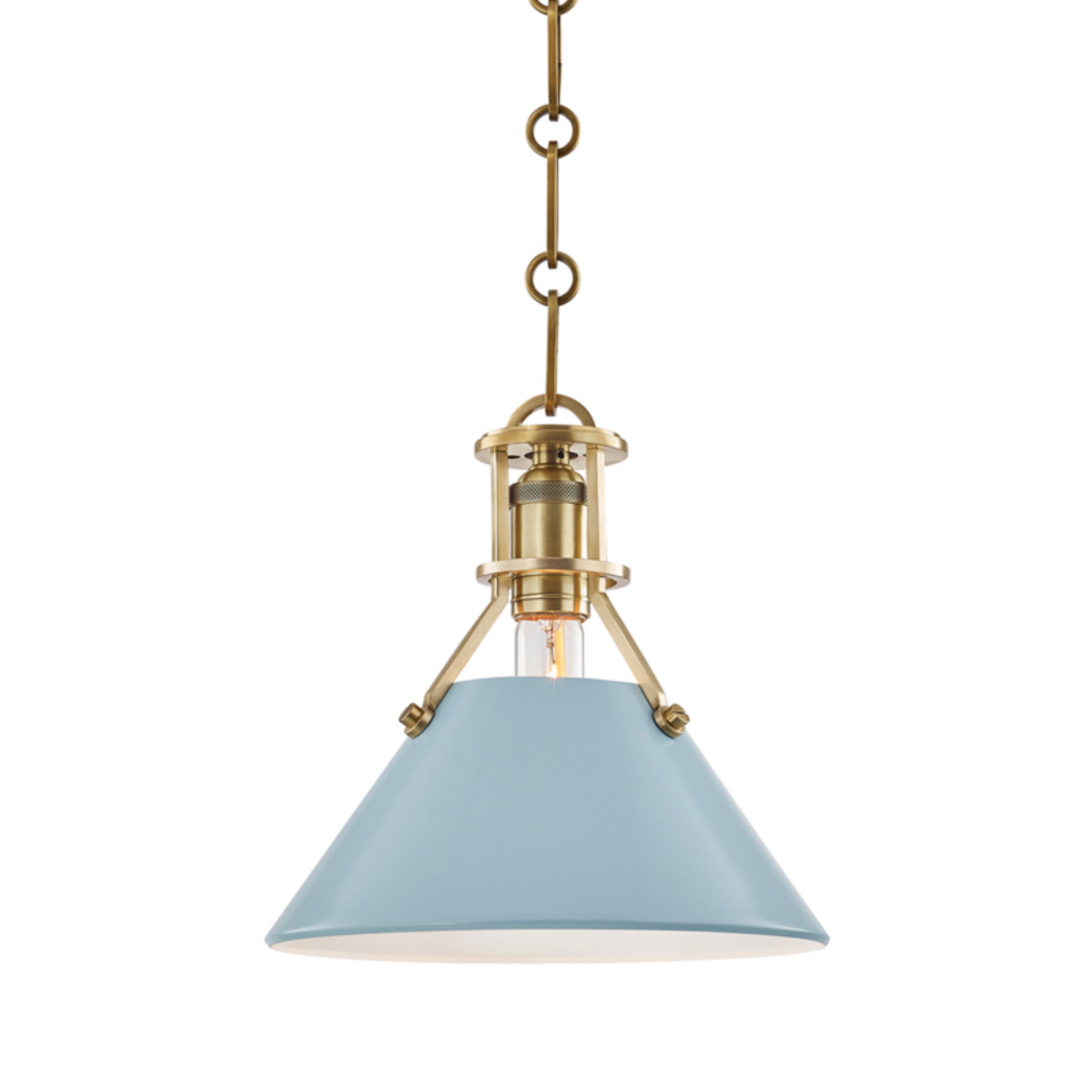 Painted No.2 1-Light Pendant in Aged Brass/Blue Bird by Mark D. Sikes 9.5L x 9.5W x 9.25H
