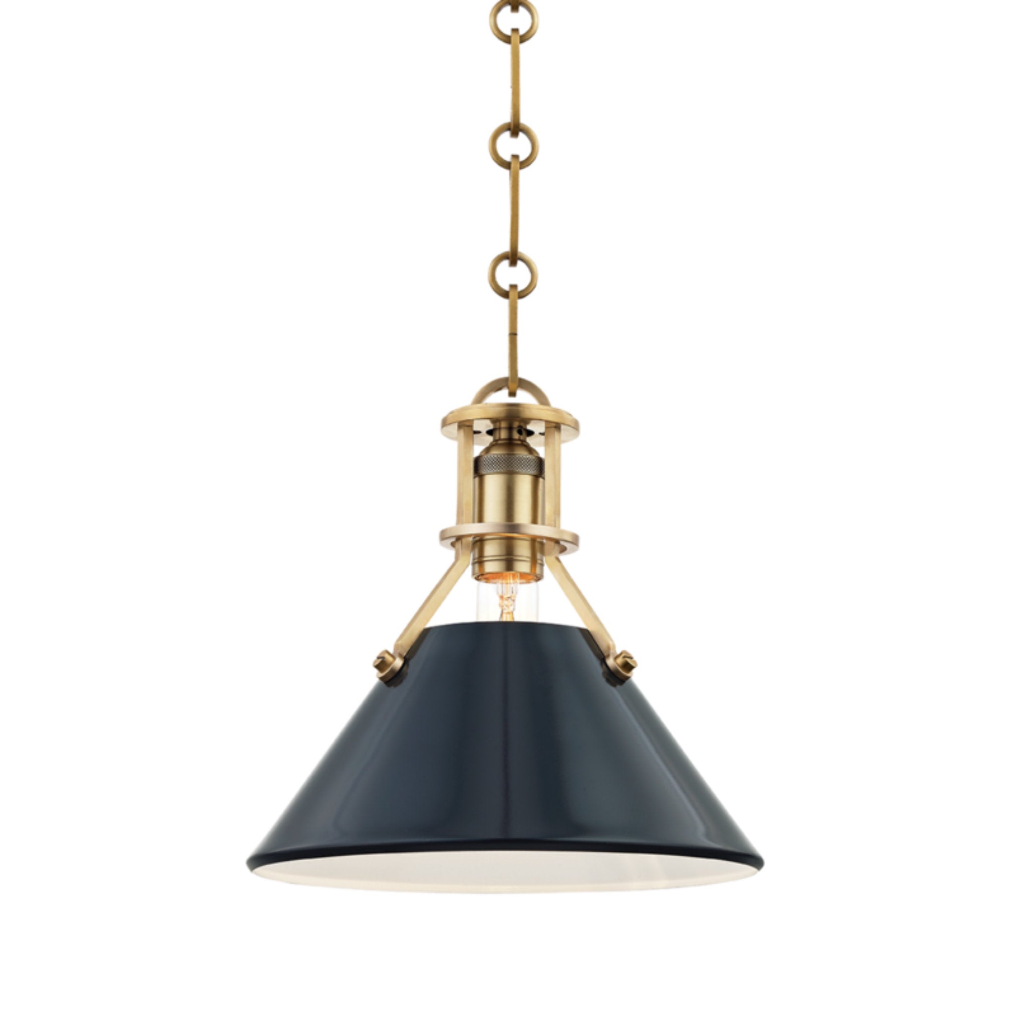 Painted No.2 1-Light Pendant in Aged Brass/Darkest Blue by Mark D. Sikes 9.5L x 9.5W x 9.25H