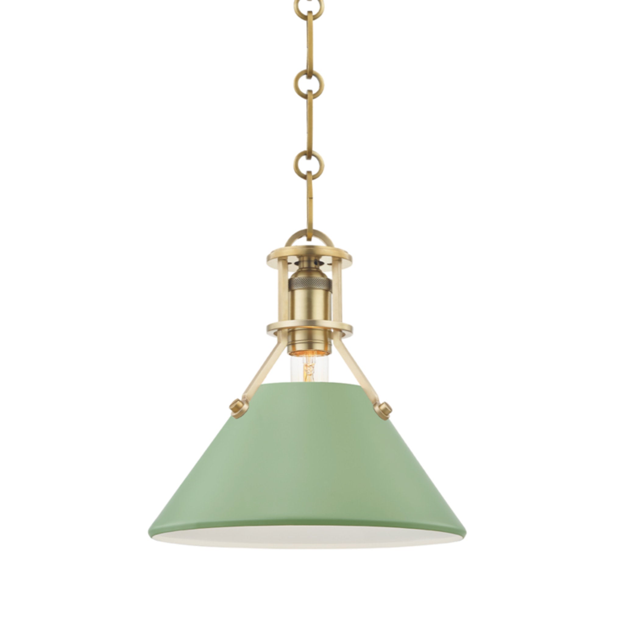 Painted No.2 1-Light Pendant in Aged Brass/Leaf Green Combo by Mark D. Sikes 9.5L x 9.5W x 9.25H