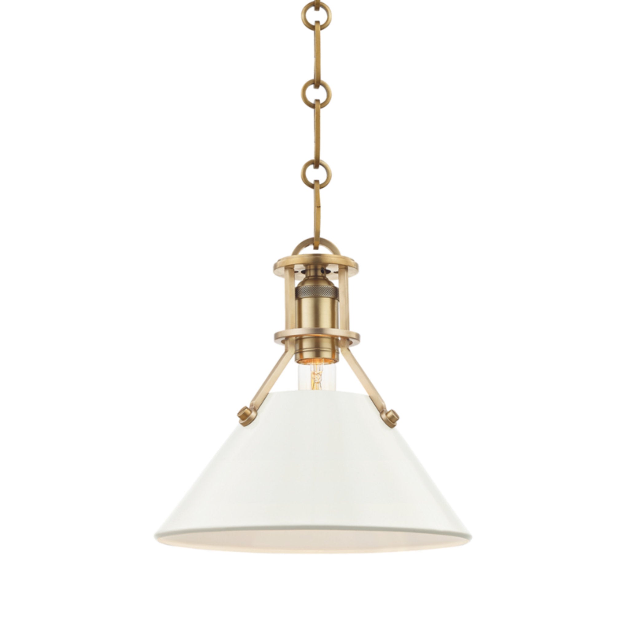 Painted No.2 1-Light Pendant in  Aged Brass/Off White by  Mark D. Sikes 9.5L x 9.5W x 9.25H
