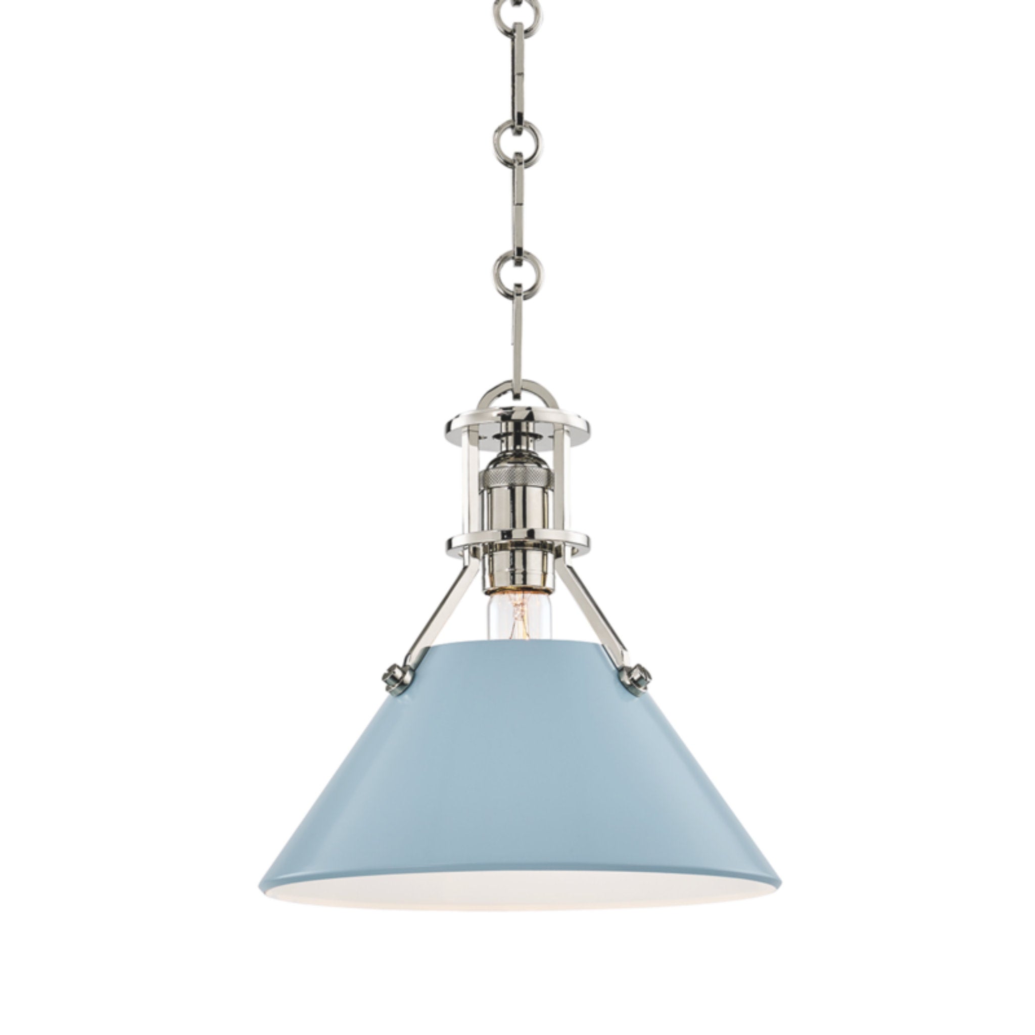 Painted No.2 1-Light Pendant in Polished Nickel/Blue Bird by Mark D. Sikes 9.5L x 9.5W x 9.25H