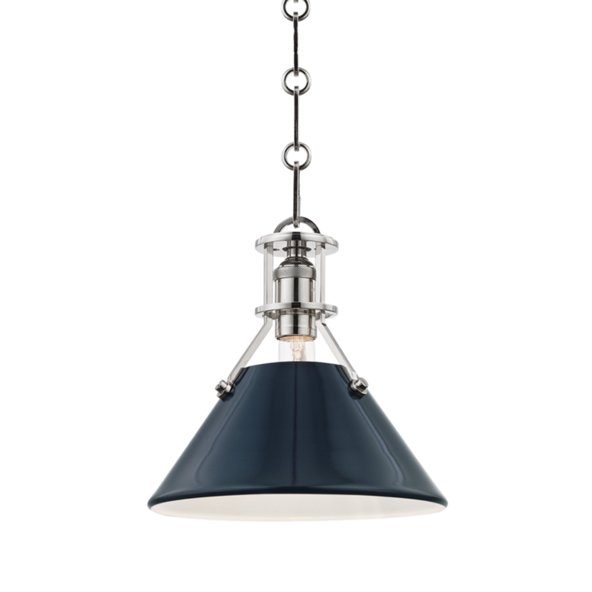 Painted No.2 1-Light Pendant in Polished Nickel/Darkest Blue by Mark D. Sikes 9.5L x 9.5W x 9.25H