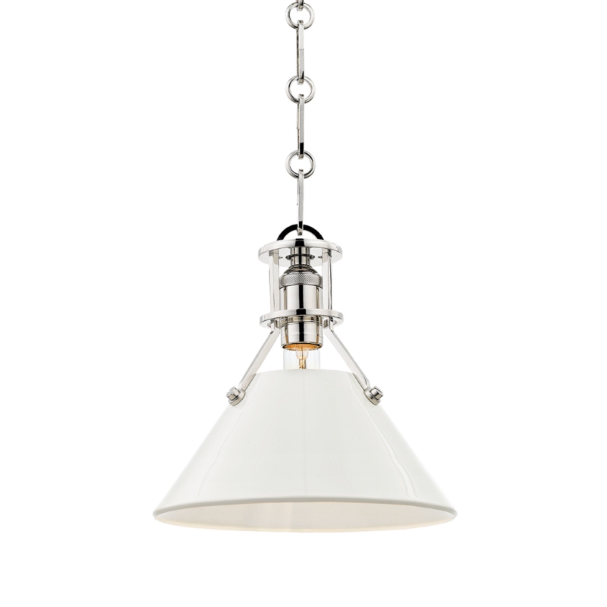 Painted No.2 1-Light Pendant in Polished Nickel/Off White by Mark D. Sikes 9.5L x 9.5W x 9.25H