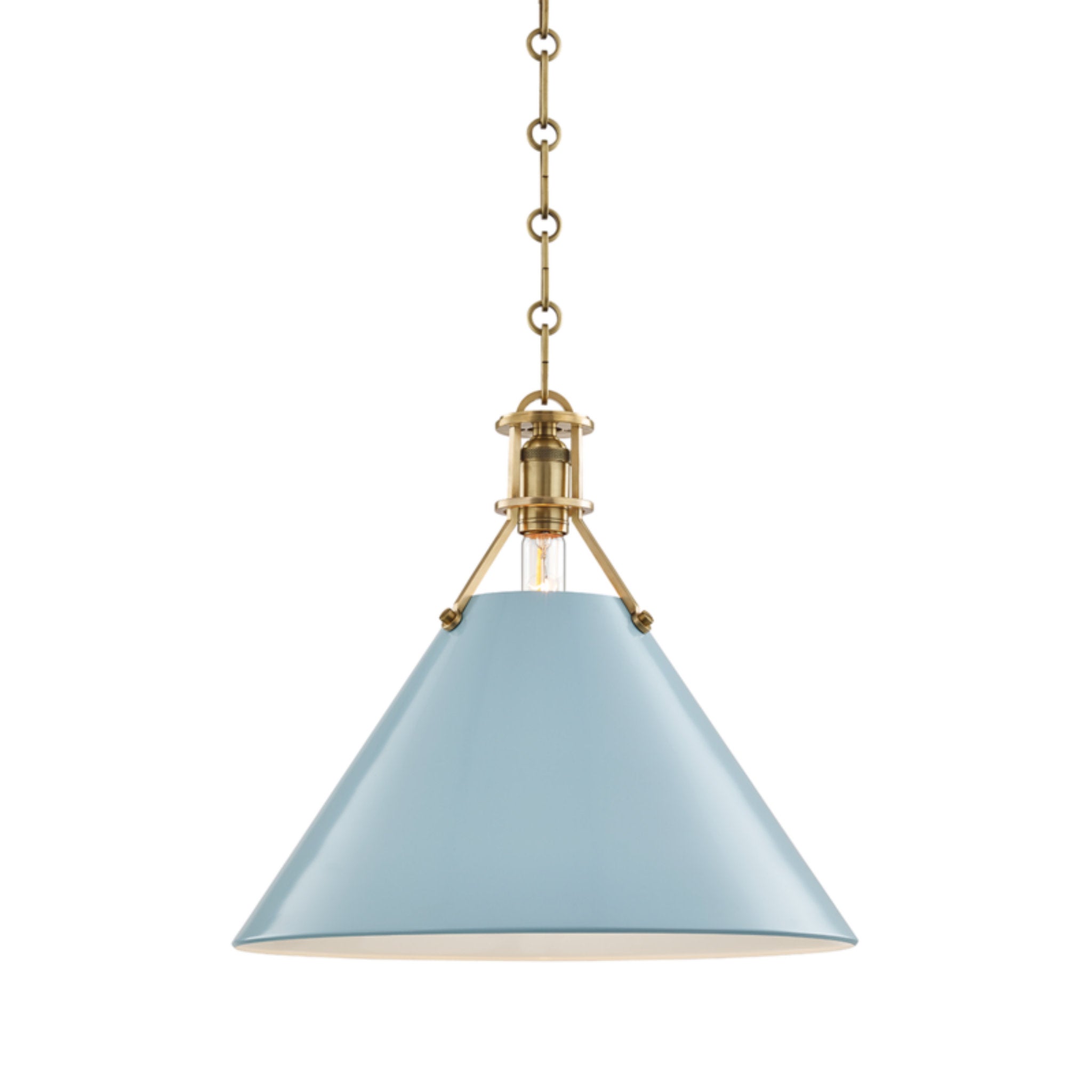 Painted No.2 1-Light Pendant in Aged Brass/Blue Bird by Mark D. Sikes 16L x 16W x 14.5H