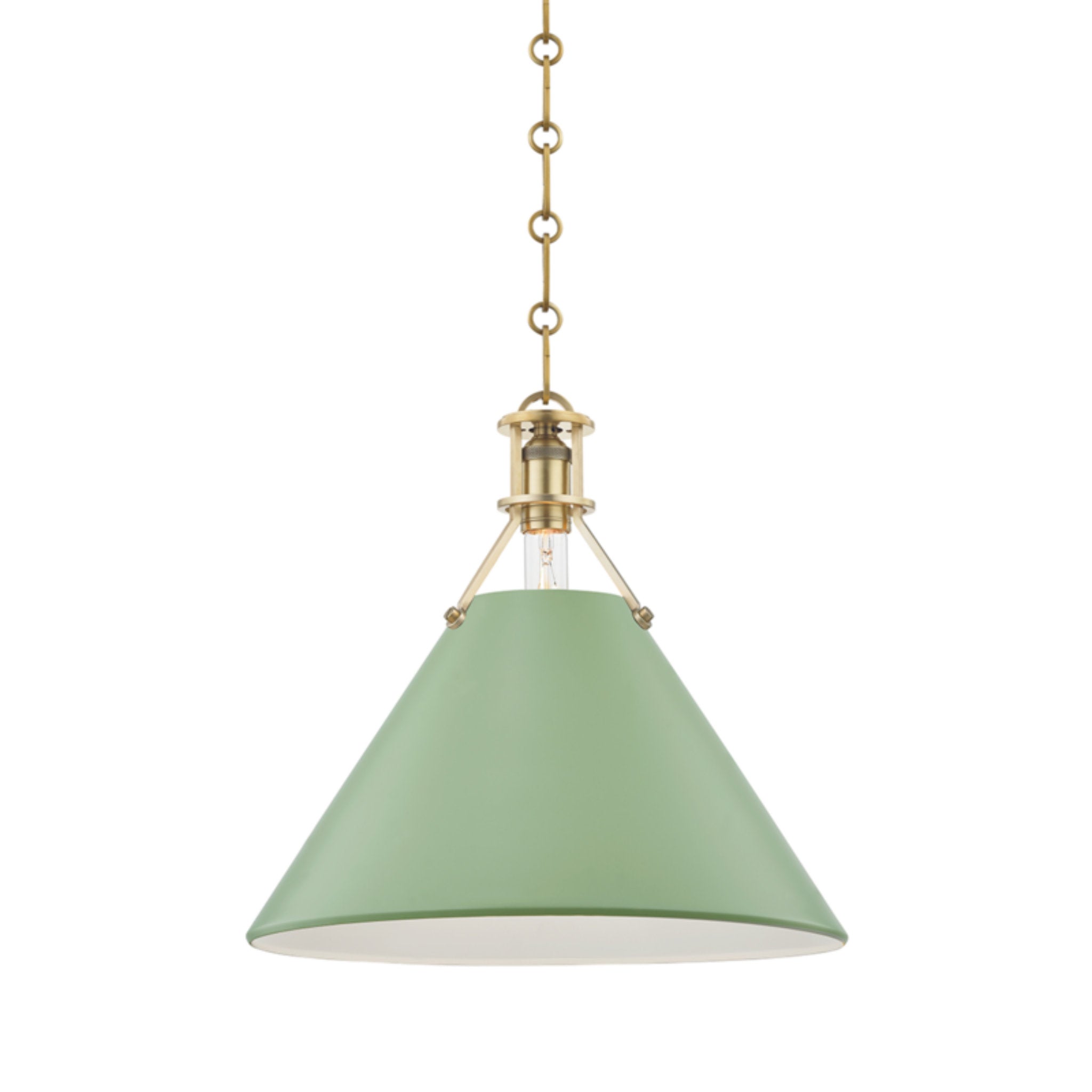 Painted No.2 1-Light Pendant in Aged Brass/Leaf Green Combo by Mark D. Sikes 16L x 16W x 14.5H