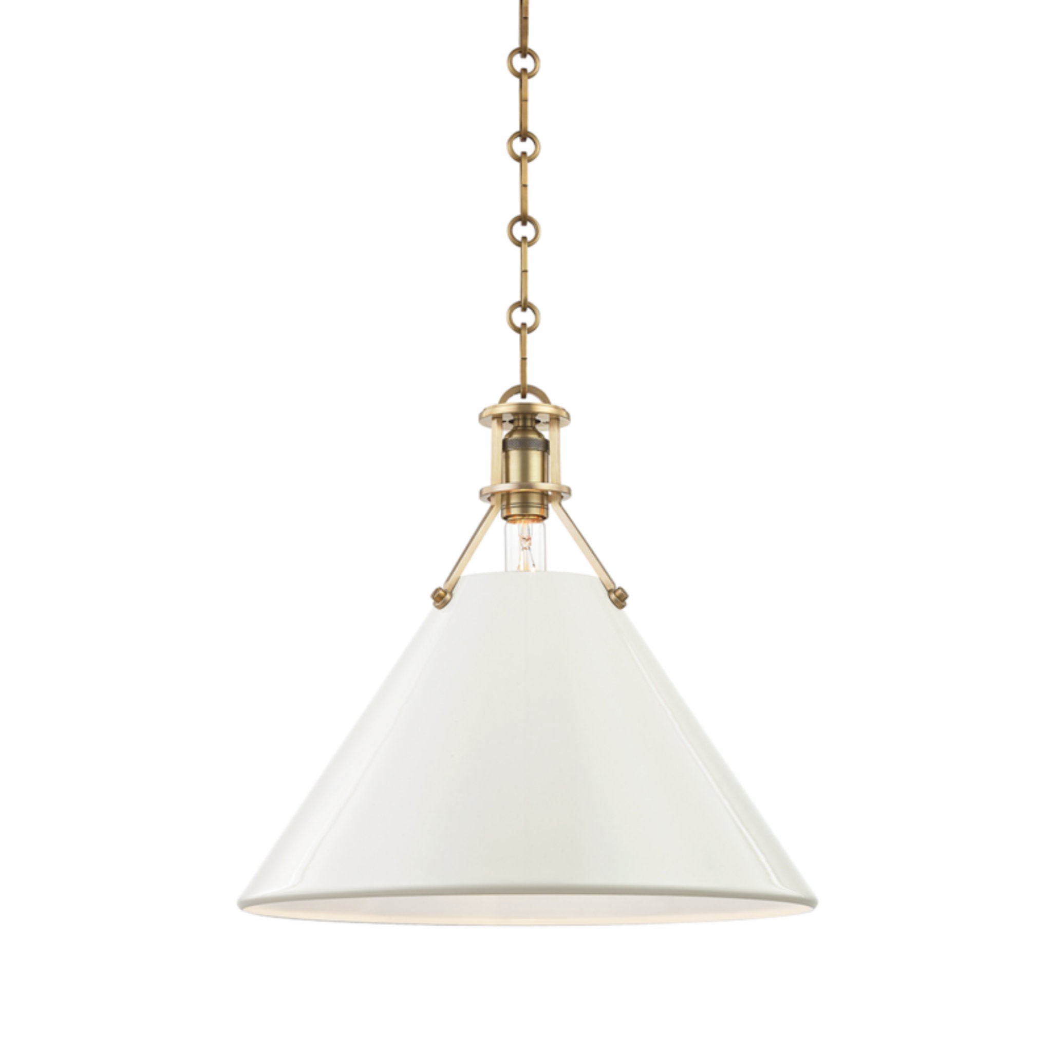 Painted No.2 1-Light Pendant in  Aged Brass/Off White by  Mark D. Sikes 16L x 16W x 14.5H