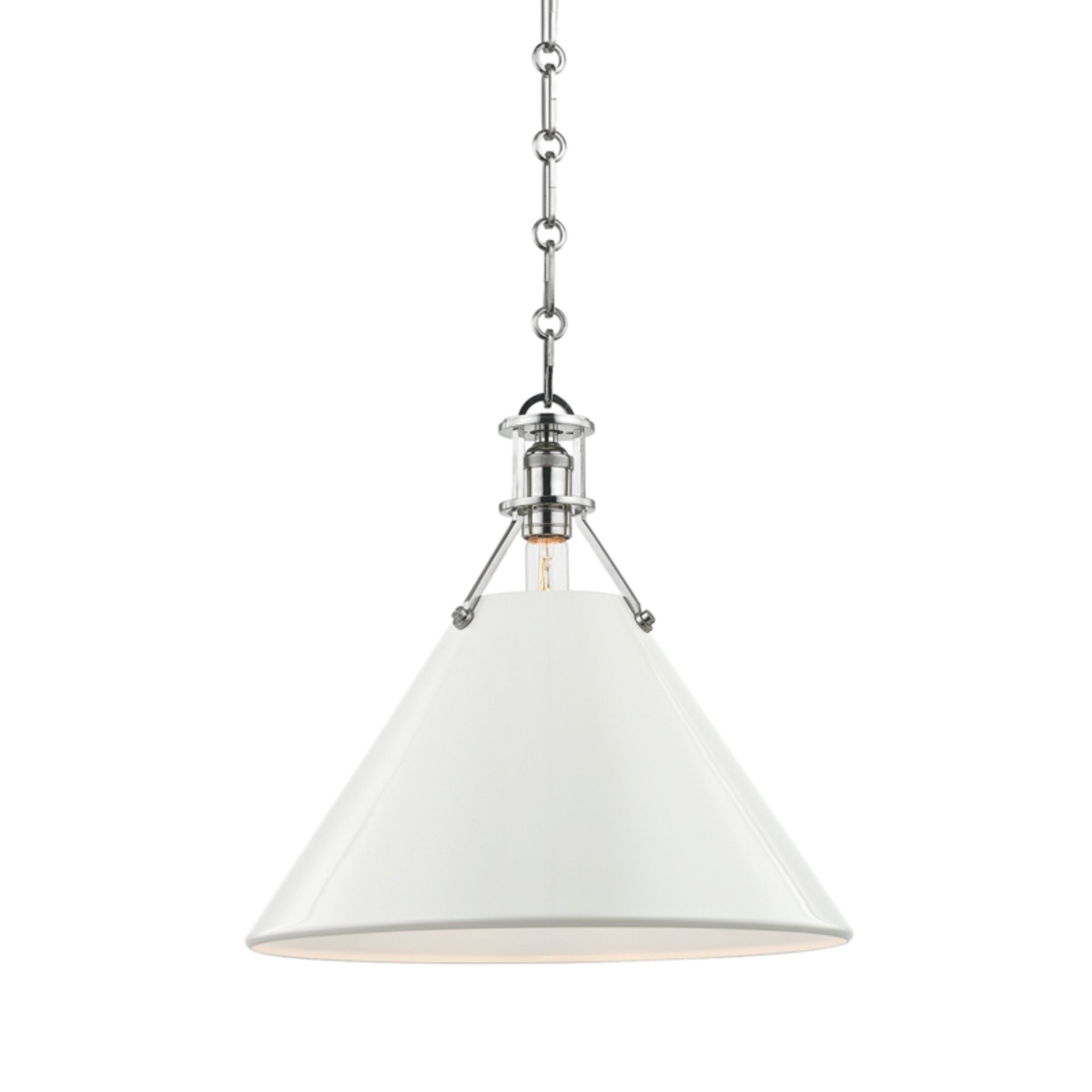 Painted No.2 1-Light Pendant in Polished Nickel/Off White by Mark D. Sikes 16L x 16W x 14.5H