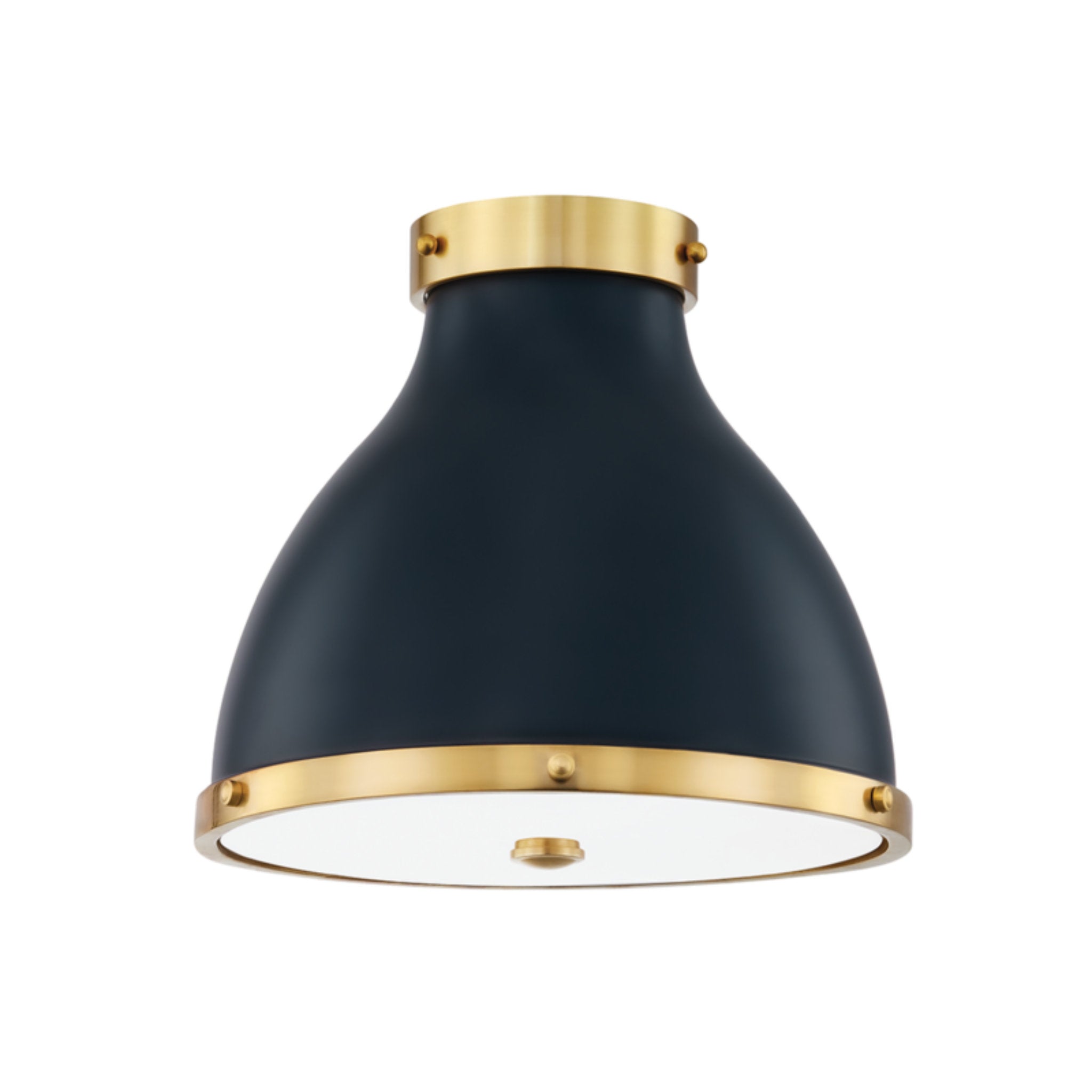 Painted No. 3 2-Light Flush Mount in Aged Brass/Darkest Blue by Mark D. Sikes 12.5L x 12.5W x 11H