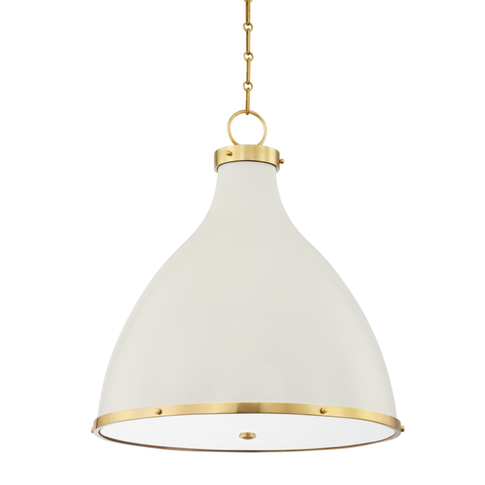 Painted No. 3 3-Light Pendant in Aged Brass/Off White by Mark D. Sikes 22.5L x 22.5W x 25H