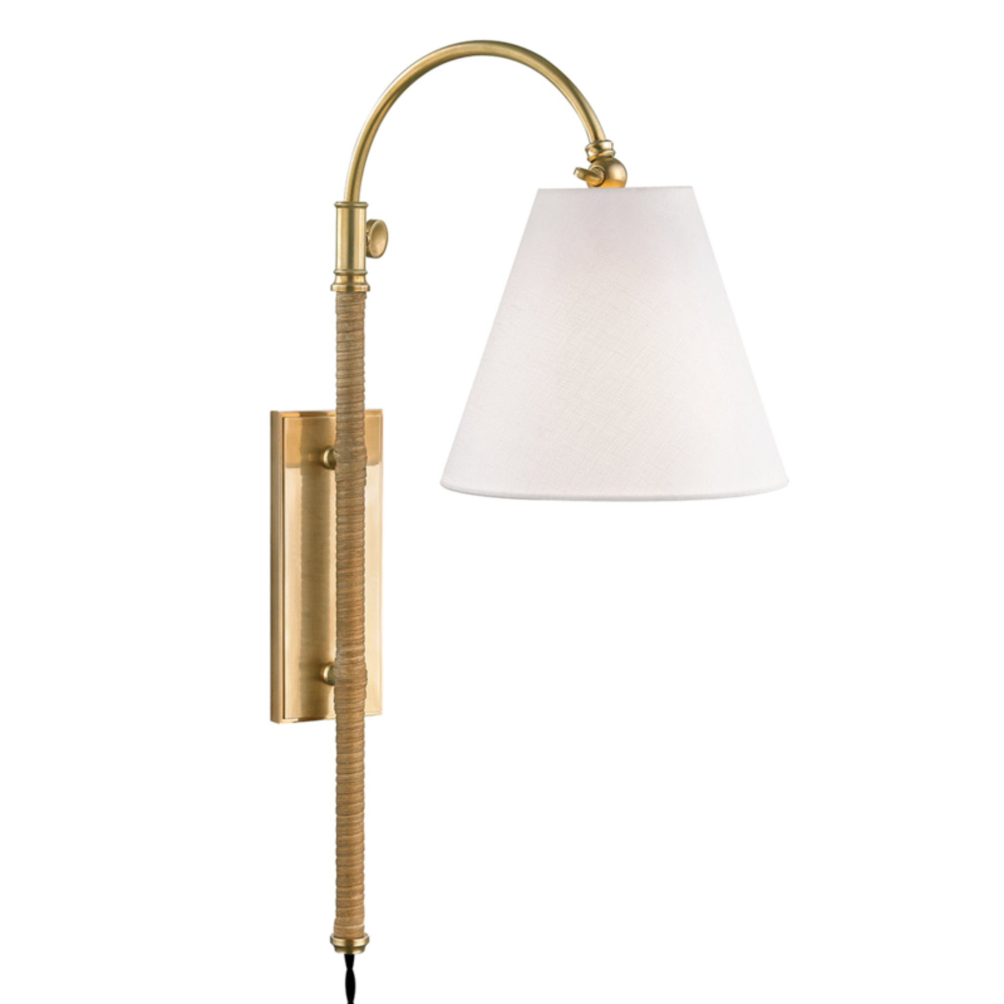 Curves No.1 1-Light Plug-in Sconce in Aged Brass by Mark D. Sikes 8L x 8W x 30.25H