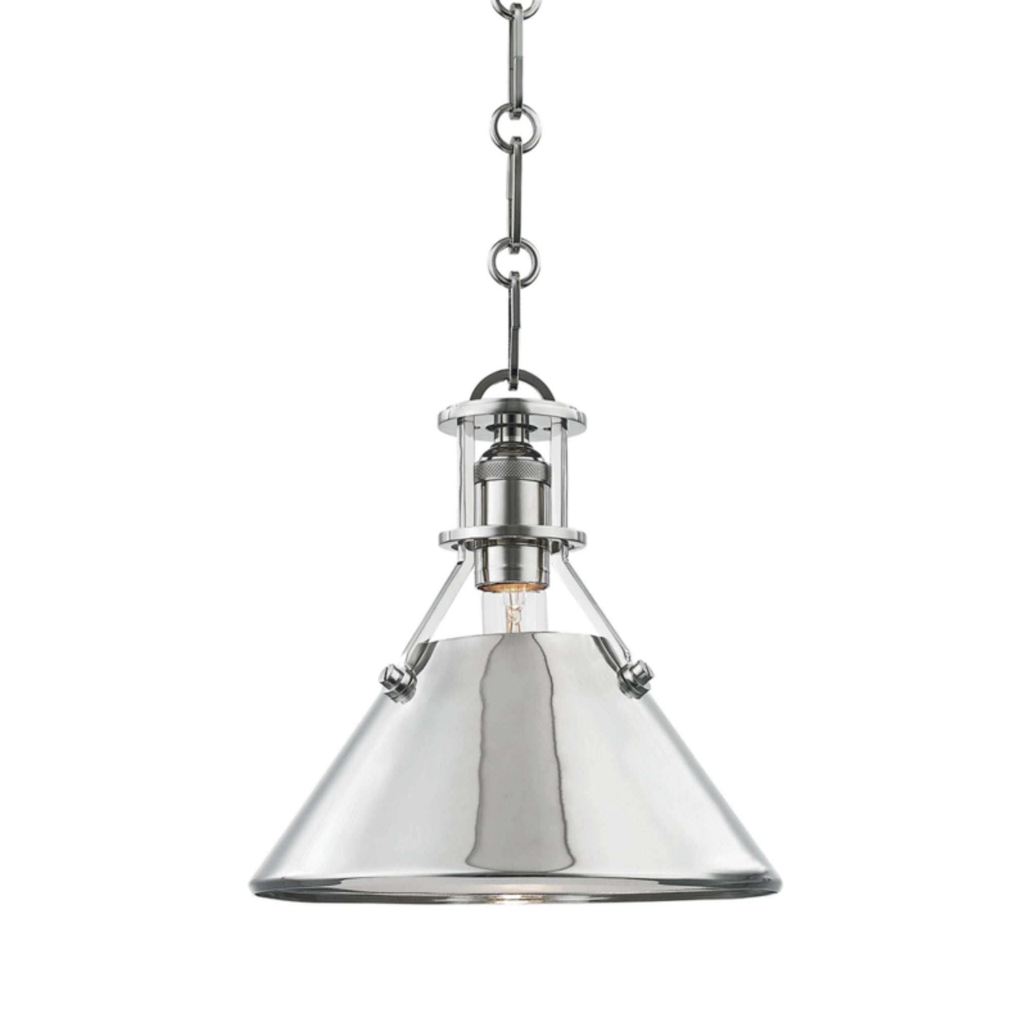 Metal No. 2 1-Light Pendant in Polished Nickel by Mark D. Sikes 9.5L x 9.5W x 9.25H