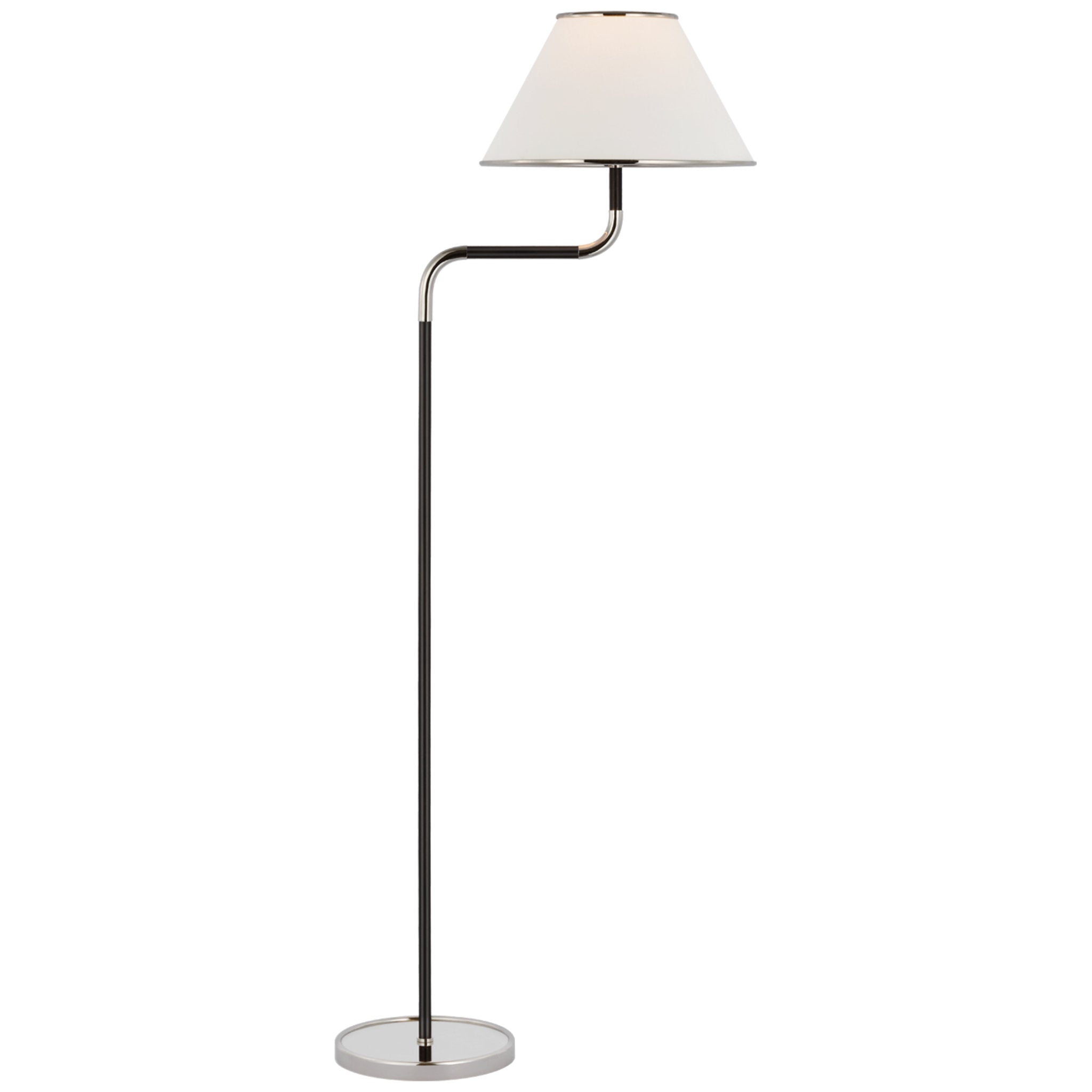 Marie Flanigan Rigby Medium Bridge Arm Floor Lamp in Polished Nickel and Ebony with Linen Shade W14" x H54.25"