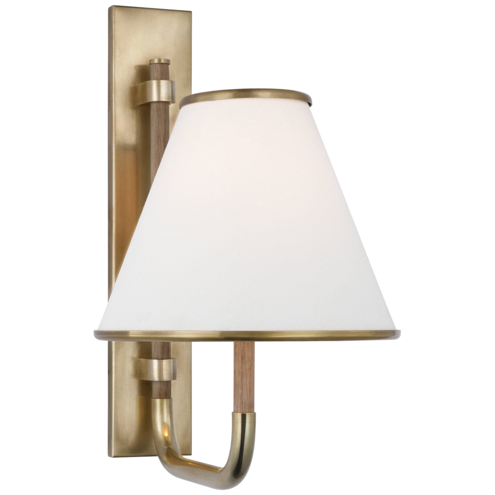 Marie Flanigan Rigby Small Sconce in Soft Brass and Natural Oak with Linen Shade Wall Light W7.75" x H13.75"