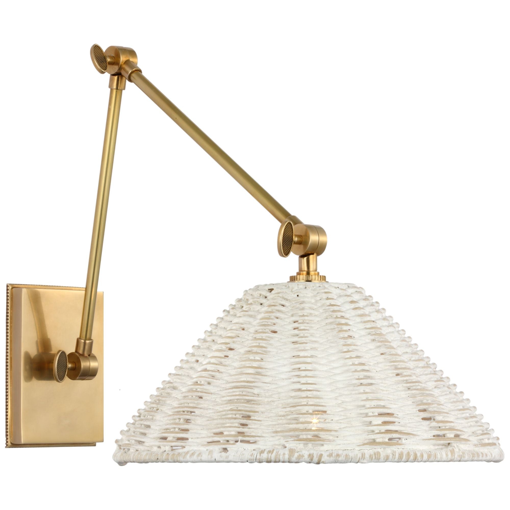 Marie Flanigan Wimberley Double Library Wall Light in Soft Brass with White Wicker Shade W10" x H11.5" - 12.25"