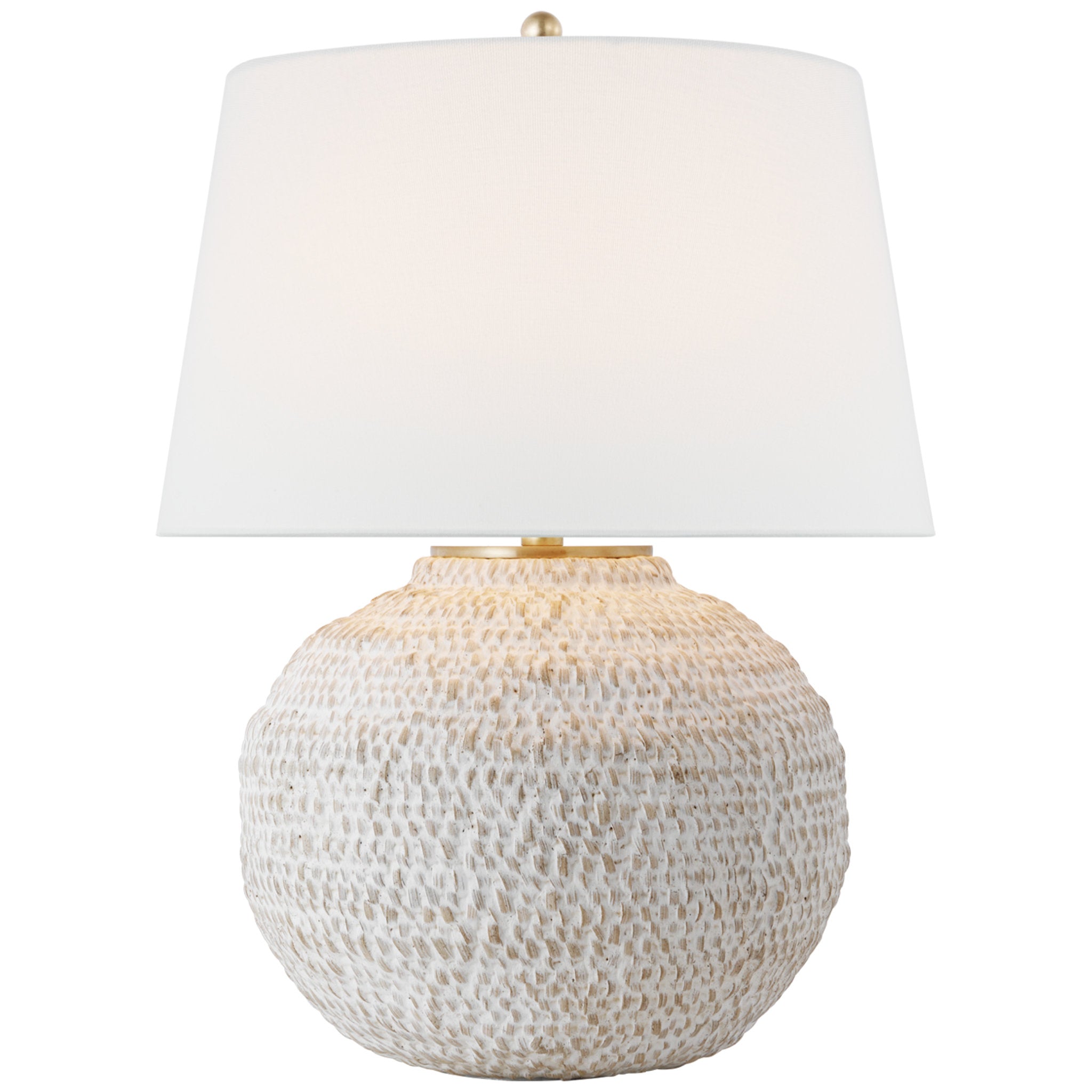 Marie Flanigan Avedon Small Table Lamp in Plaster White Rattan with Linen Shade W16" x H21.5"