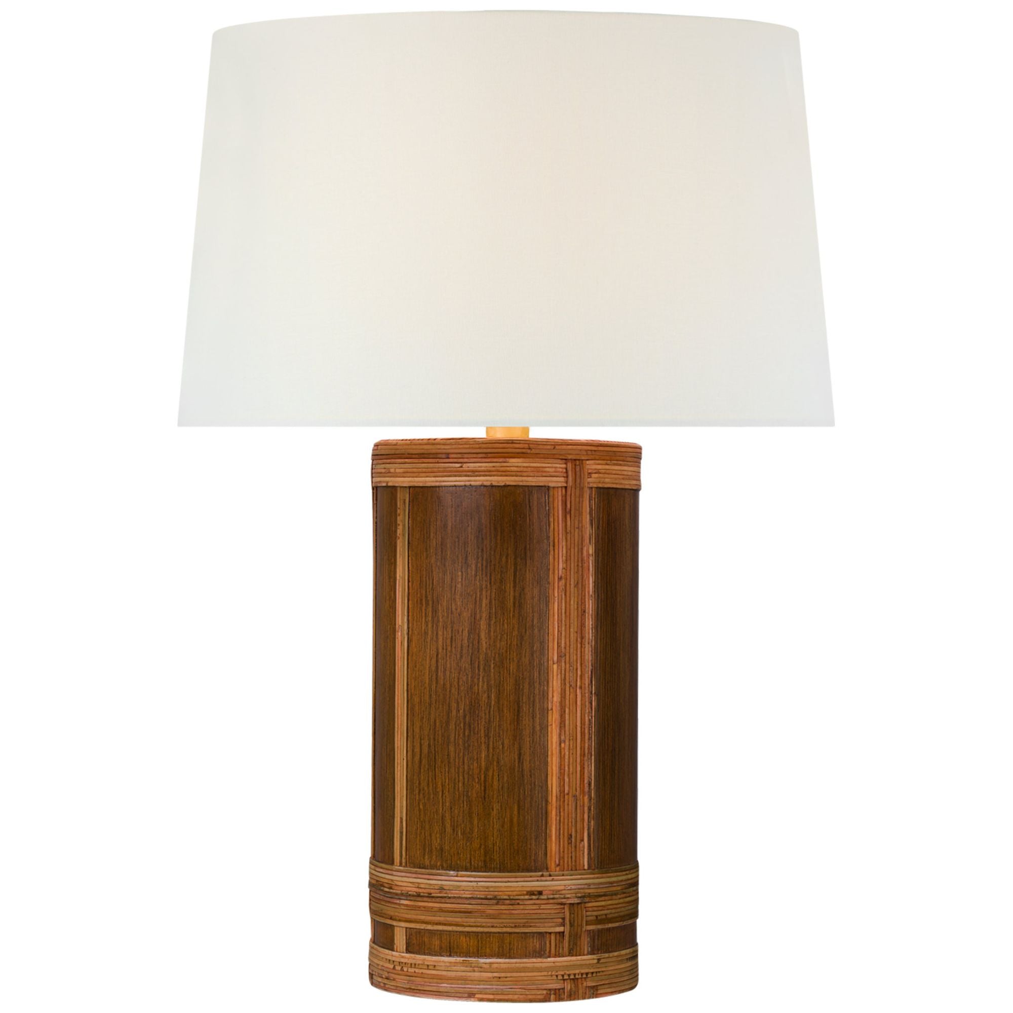 Marie Flanigan Lignum Medium Table Lamp in Dark Oak and Dark Rattan with Linen Shade W19" x H28"