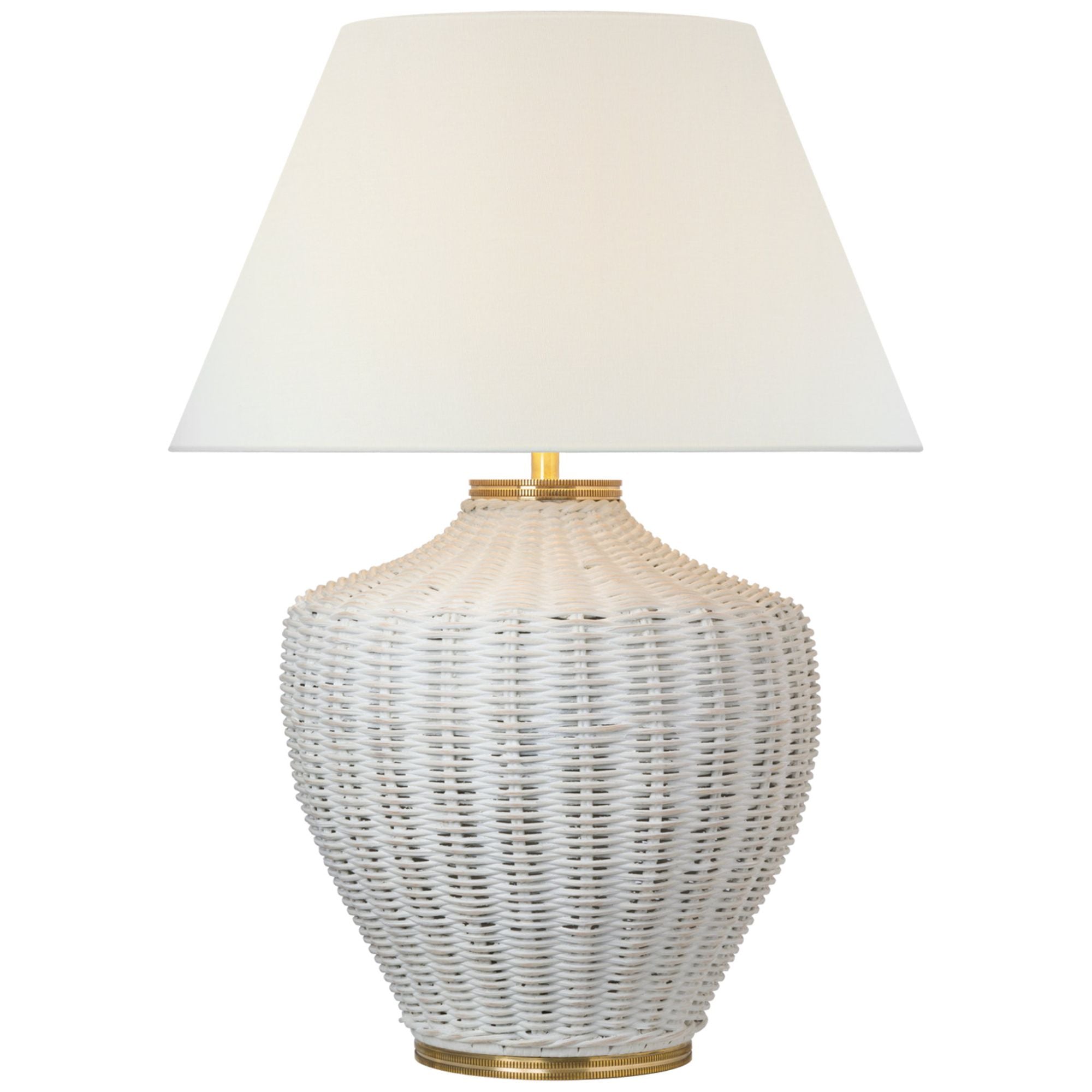 Marie Flanigan Evie Large Table Lamp in White Wicker with Linen Shade W23" x H31.75"