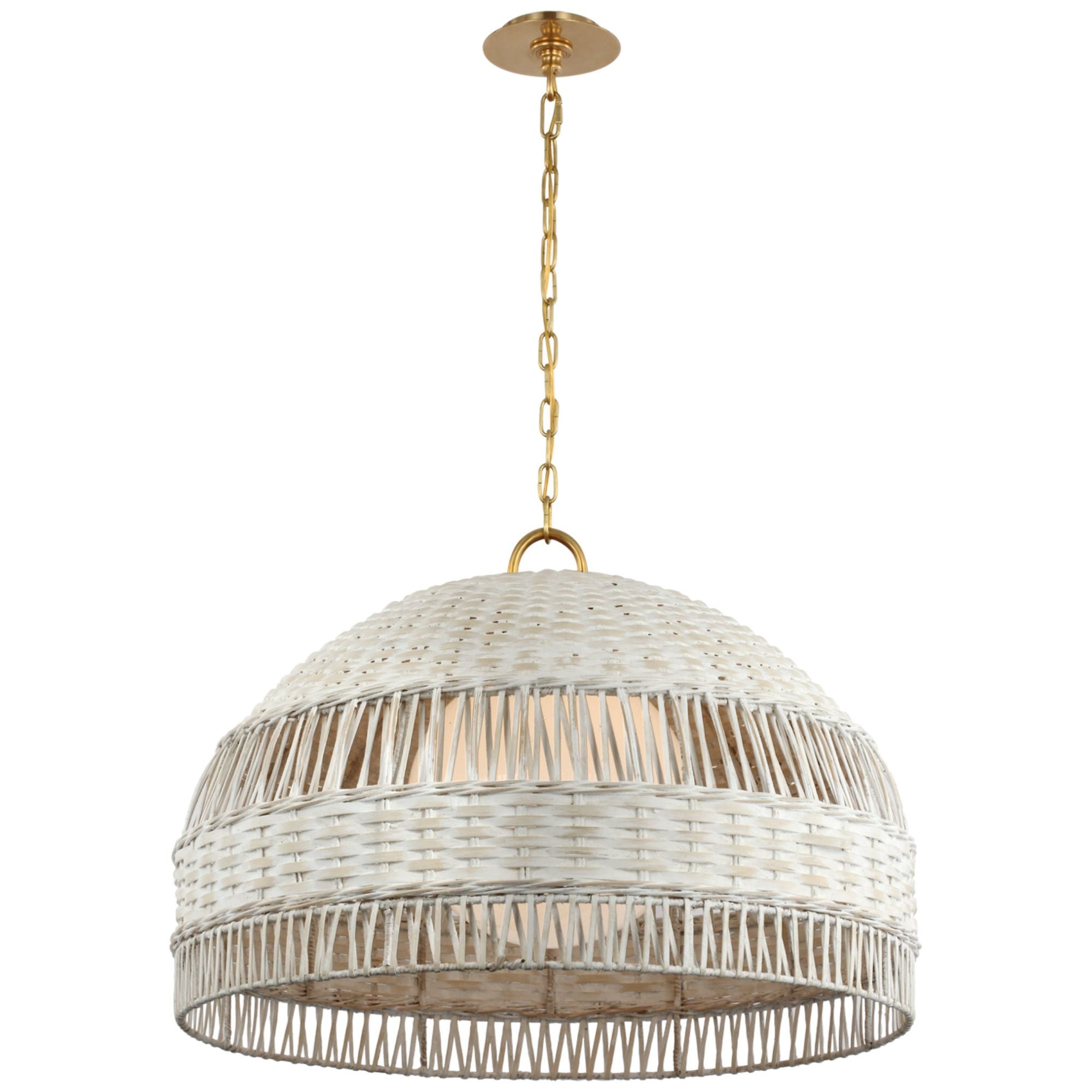 Marie Flanigan Whit Extra Large Dome Hanging Shade in Soft Brass and White Wicker Ceiling Light W30.75" x H21.25"