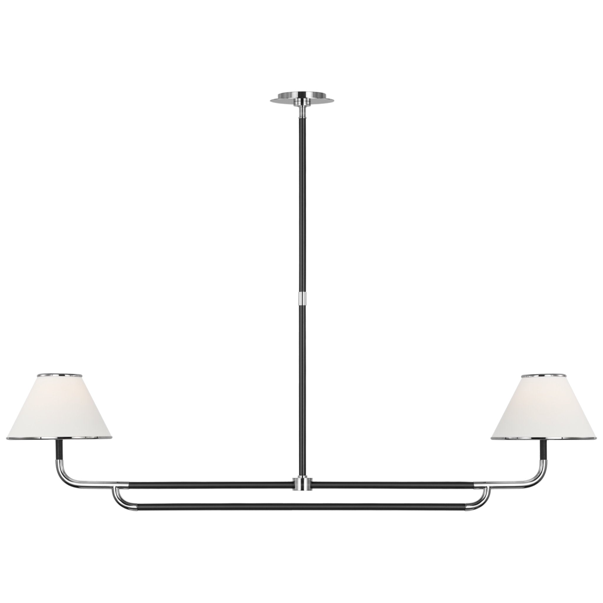 Marie Flanigan Rigby Large Linear Chandelier in Polished Nickel and Ebony with Linen Shade Ceiling Light W54.25" x 9.75"