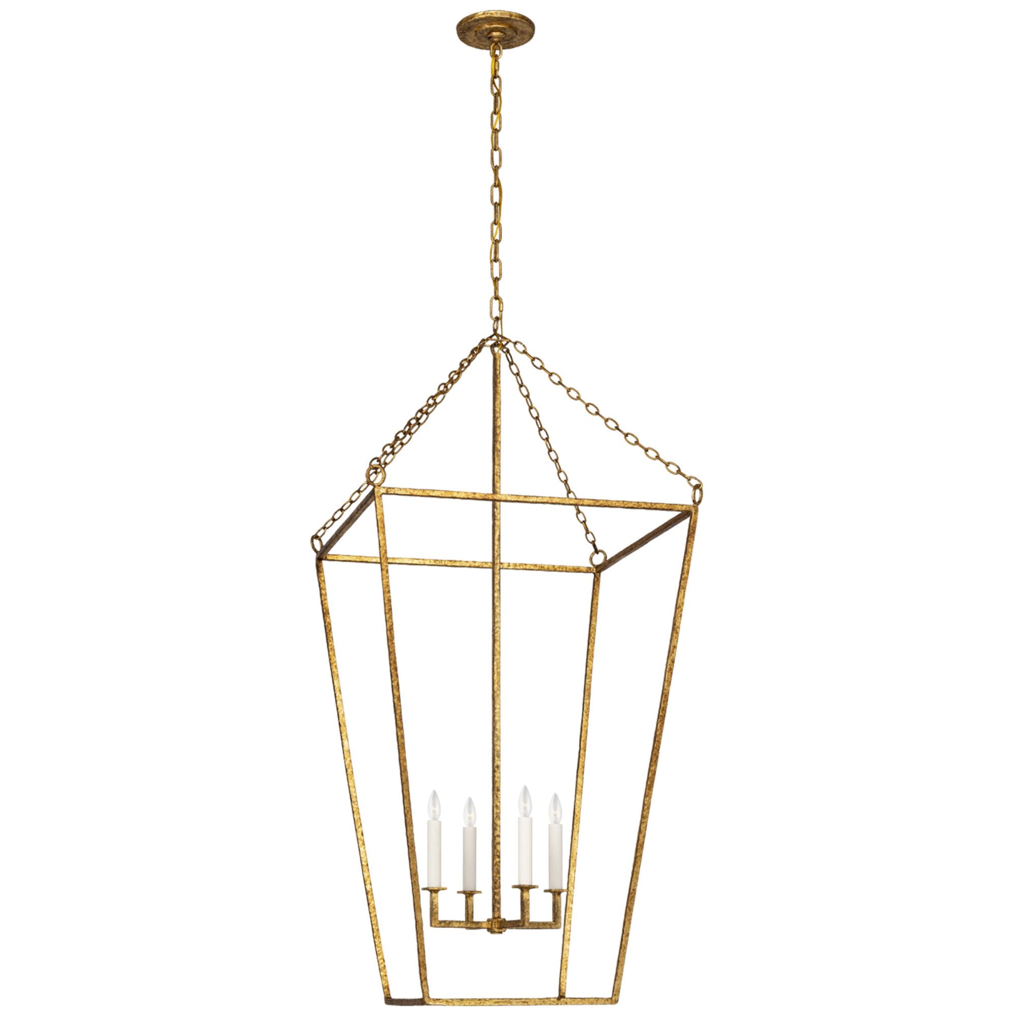 Marie Flanigan Malloy 23" Open Frame Forged Lantern in Gilded Iron Ceiling Light W23.75" x H50"