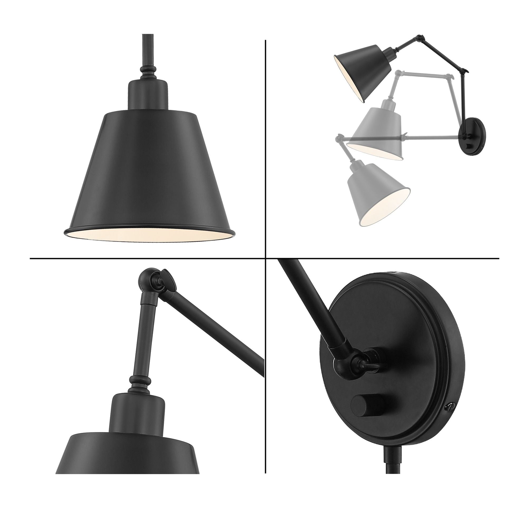 Mitchell 7.25'' Matte Black Task Sconce Black 7.25"W x 13"H x 24.5"D