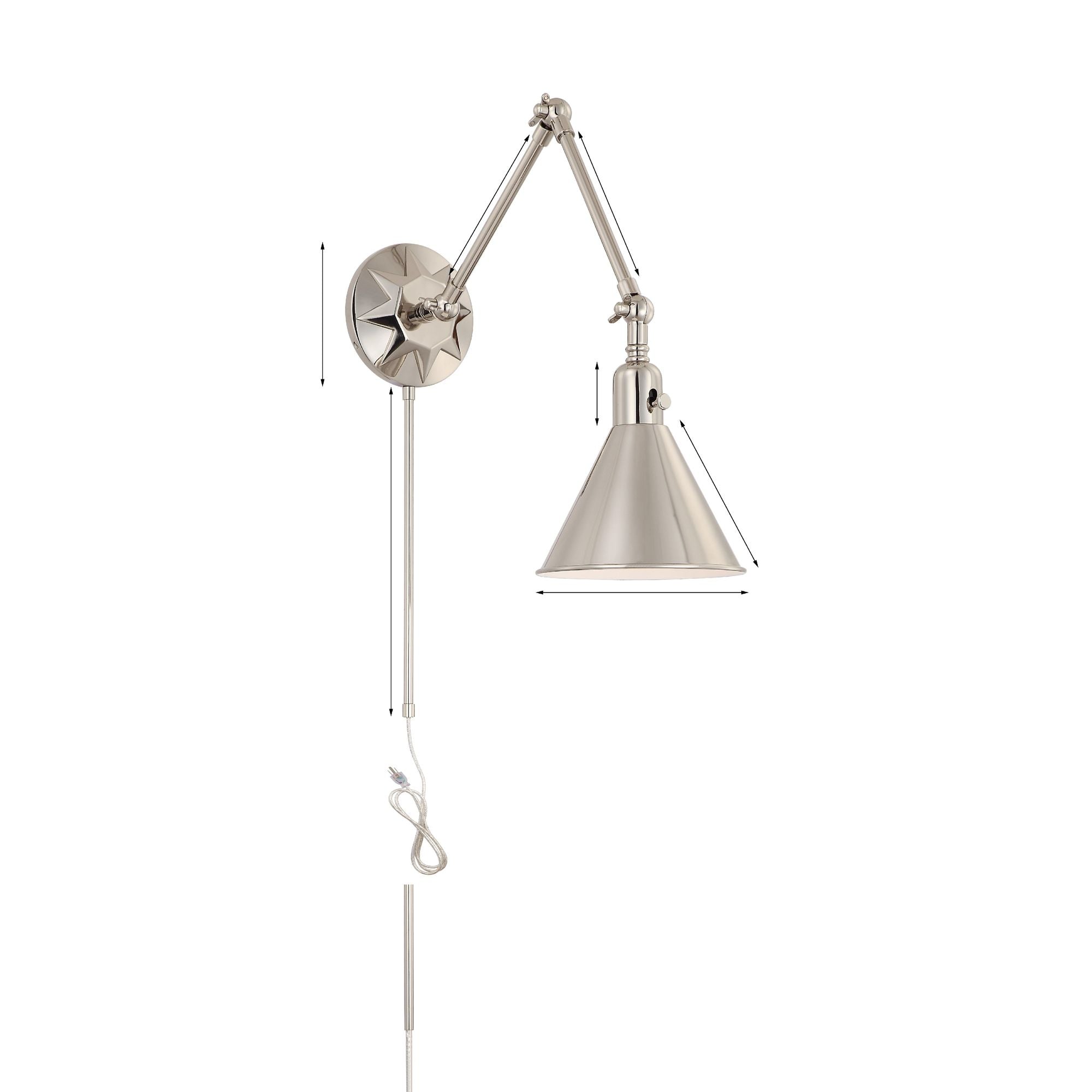 Morgan 1 Light Polished Nickel Task Sconce Steel Shade 7"W x 12"H x 24.25"D