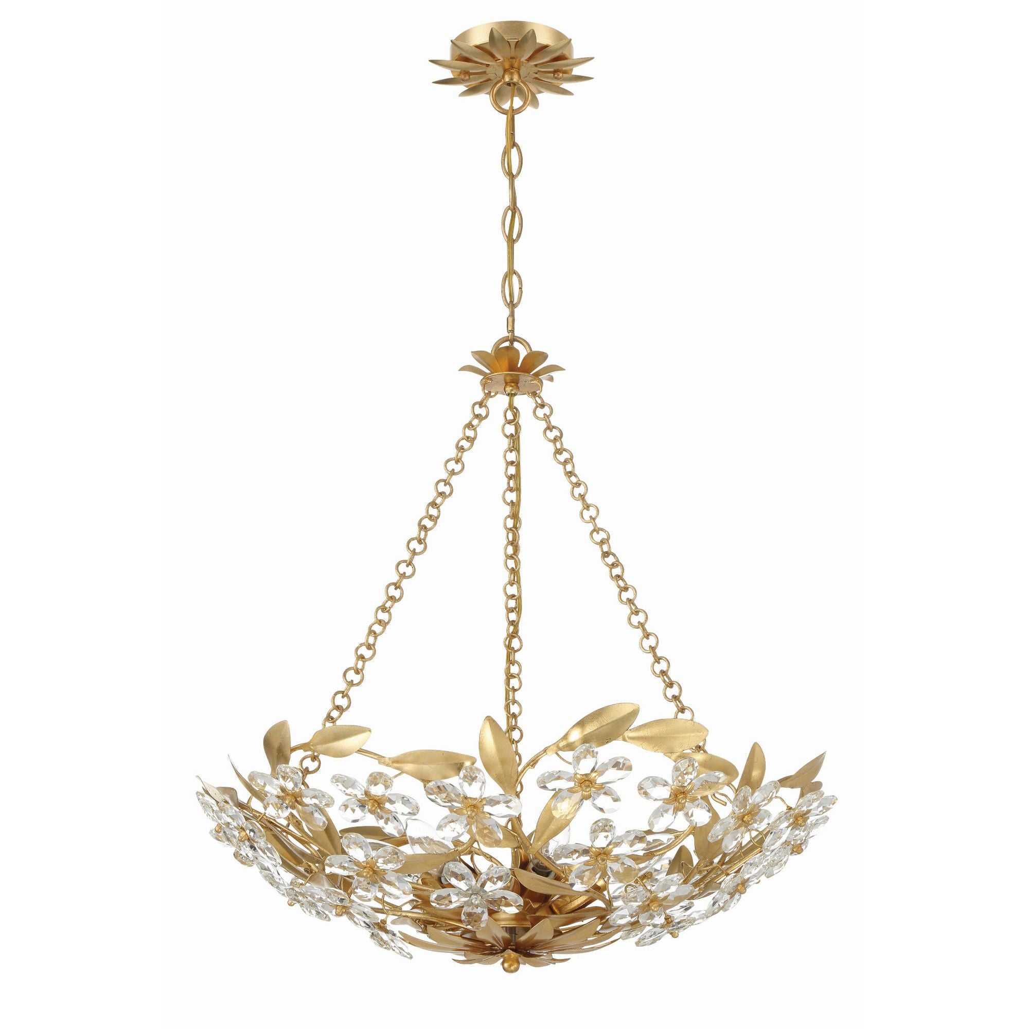 Marselle 6 Light Antique Gold Chandelier Hand Cut Crystal 24"W x 6"H x 24"D
