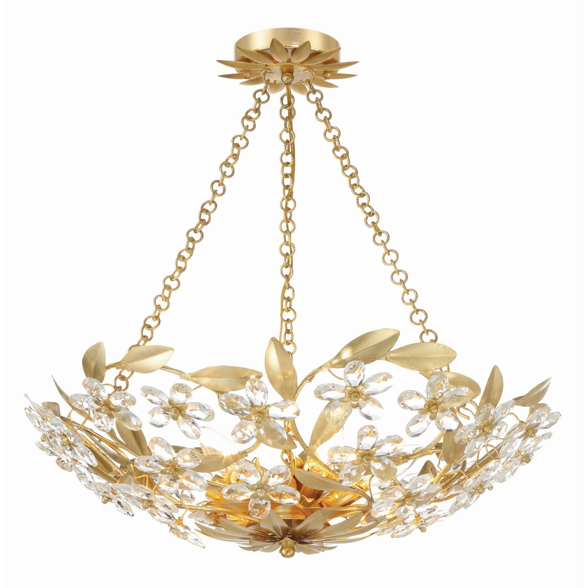 Marselle 6 Light Antique Gold Chandelier Hand Cut Crystal 24"W x 6"H x 24"D