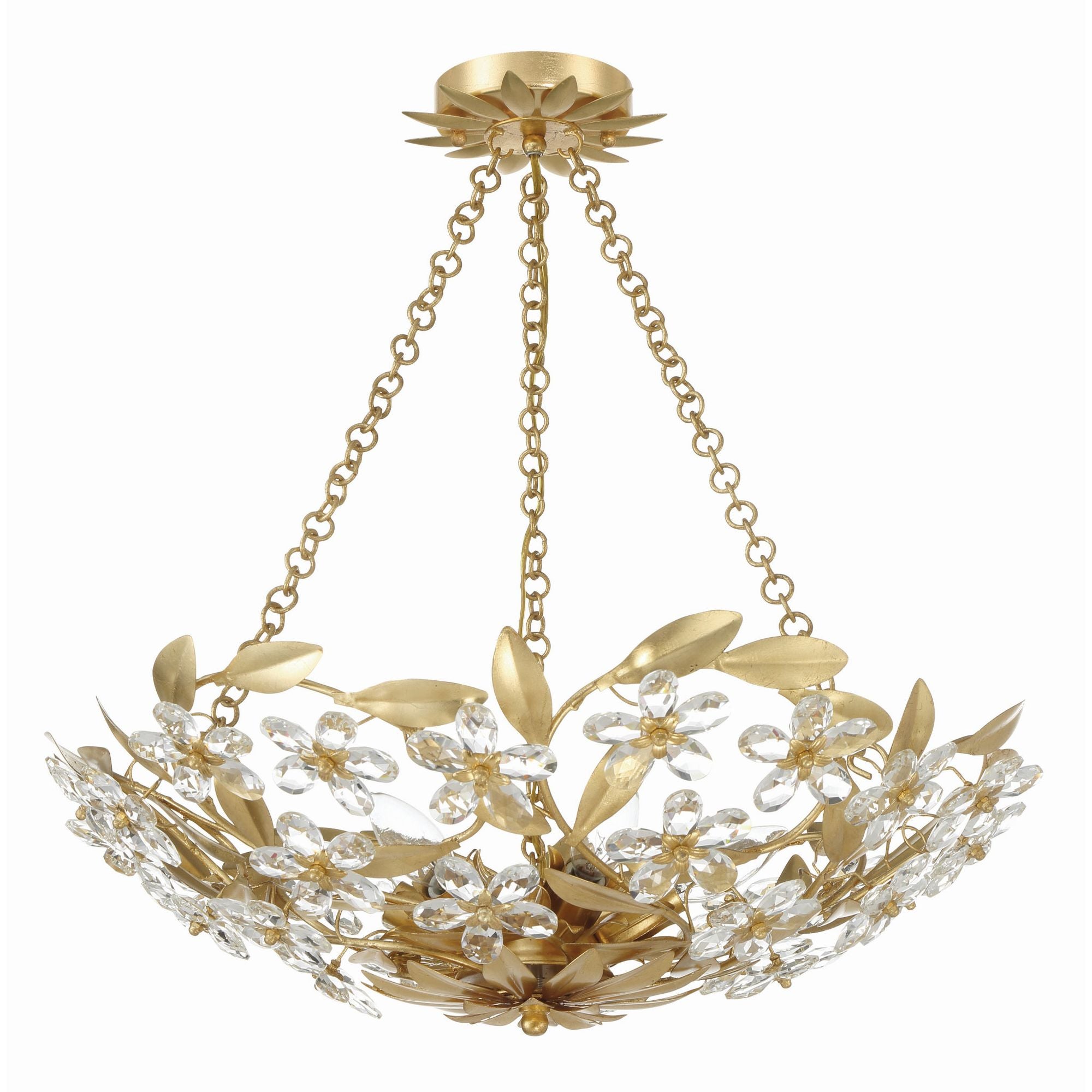 Marselle 6 Light Antique Gold Chandelier Hand Cut Crystal 24"W x 6"H x 24"D