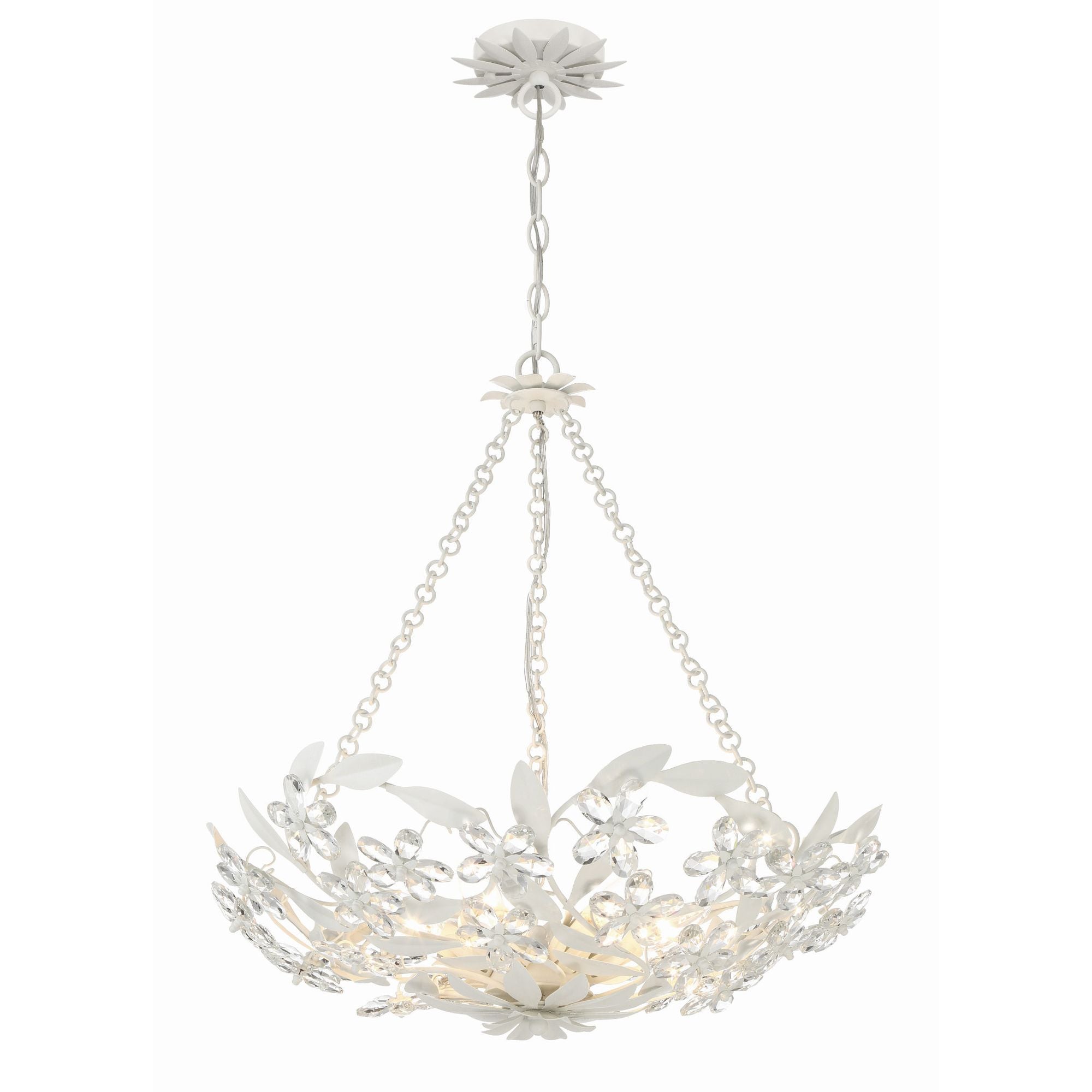 Marselle 6 Light Matte White Chandelier Hand Cut Crystal 24"W x 6"H x 24"D