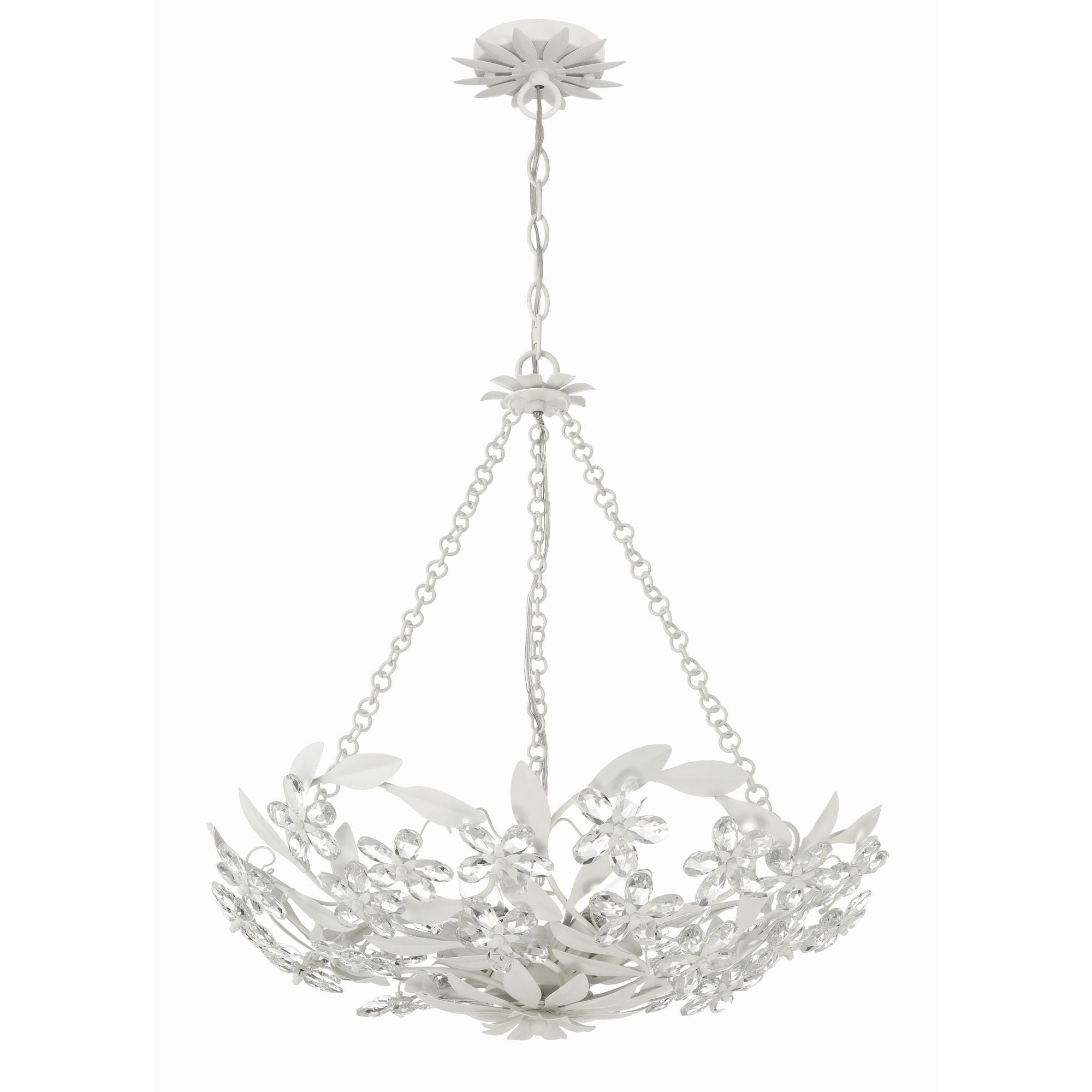 Marselle 6 Light Matte White Chandelier Hand Cut Crystal 24"W x 6"H x 24"D