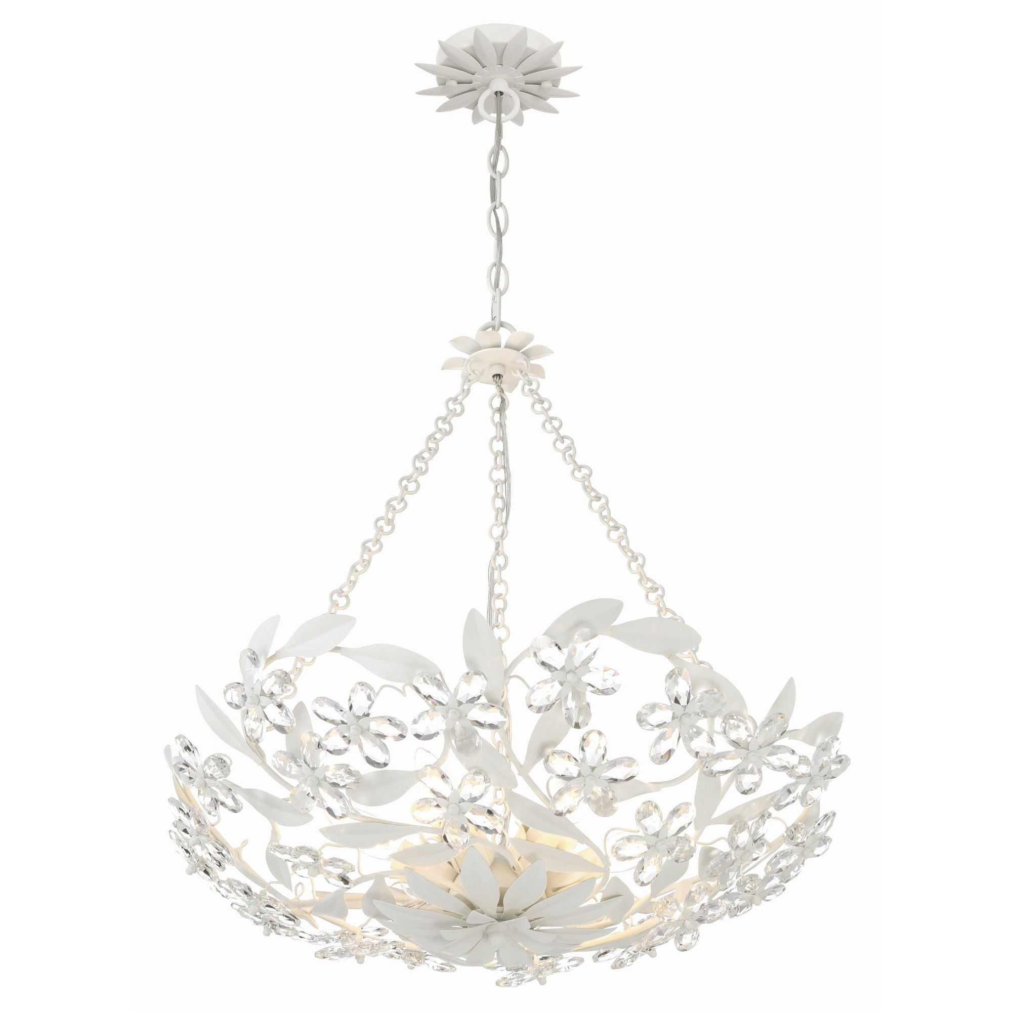 Marselle 6 Light Matte White Chandelier Hand Cut Crystal 24"W x 6"H x 24"D