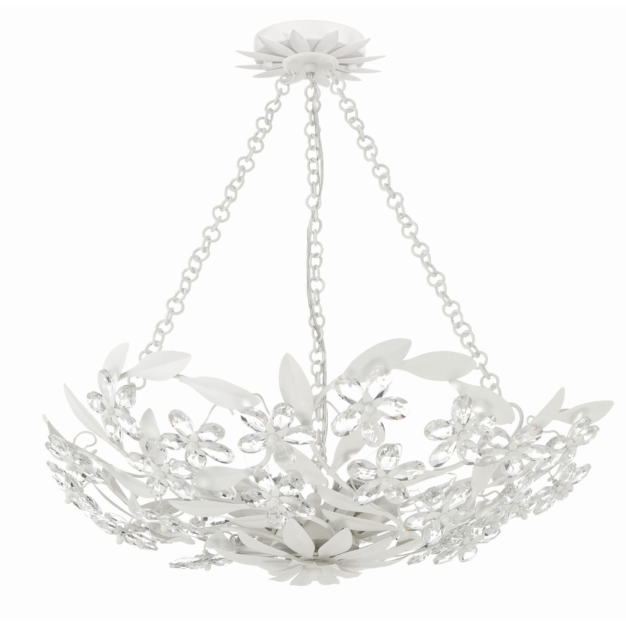 Marselle 6 Light Matte White Chandelier Hand Cut Crystal 24"W x 6"H x 24"D