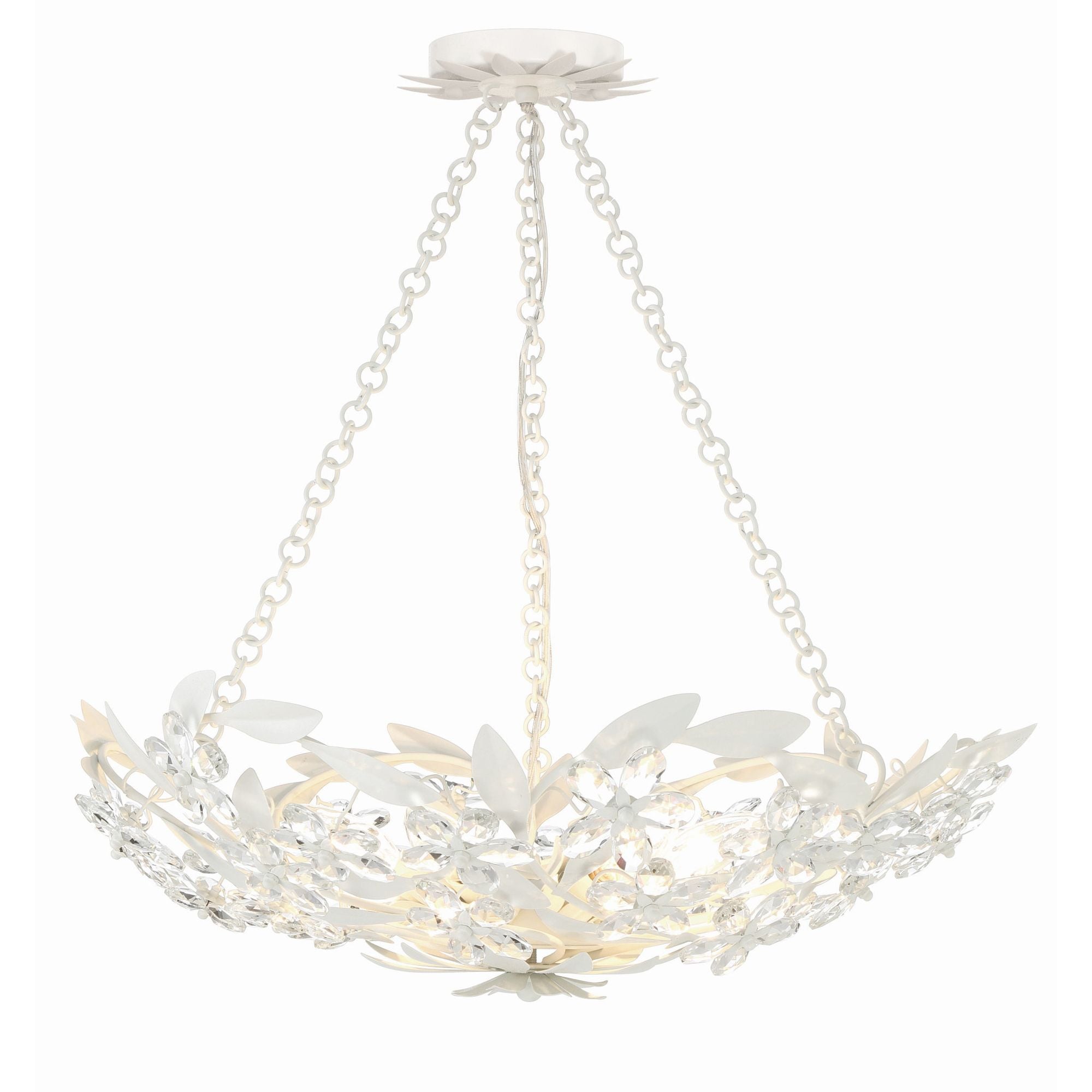 Marselle 6 Light Matte White Chandelier Hand Cut Crystal 24"W x 6"H x 24"D