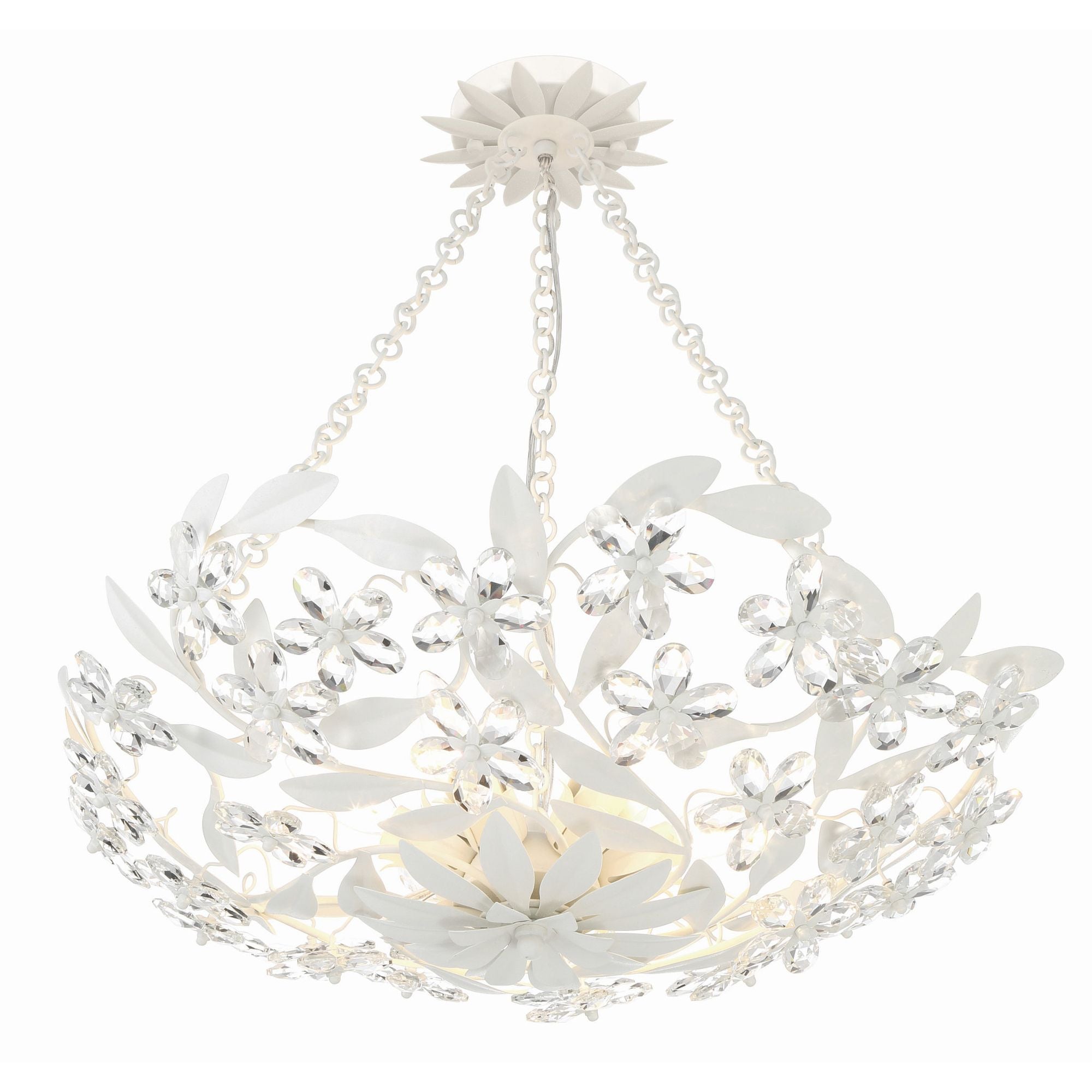 Marselle 6 Light Matte White Chandelier Hand Cut Crystal 24"W x 6"H x 24"D