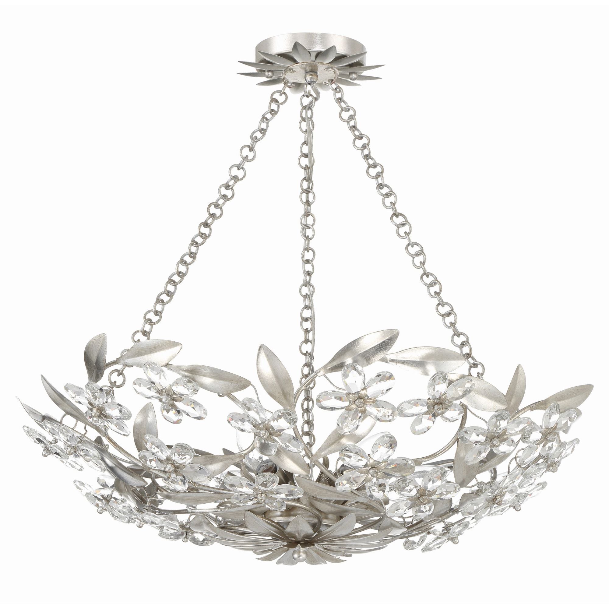 Marselle 6 Light Antique Silver Chandelier Hand Cut Crystal 24"W x 6"H x 24"D