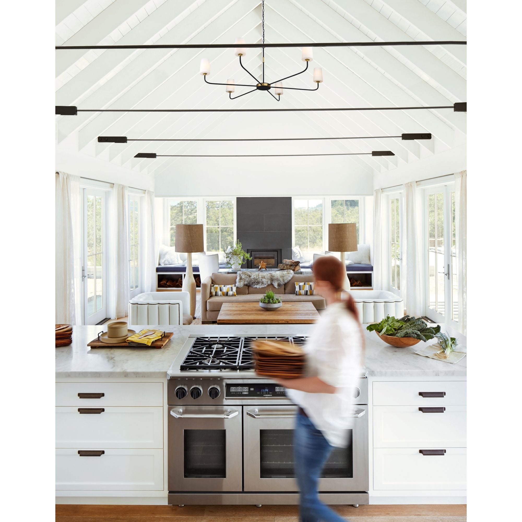 Niles 6 Light Black Forged + Modern Gold Chandelier Glass Shade 54"W x 22.25"H x 54"D